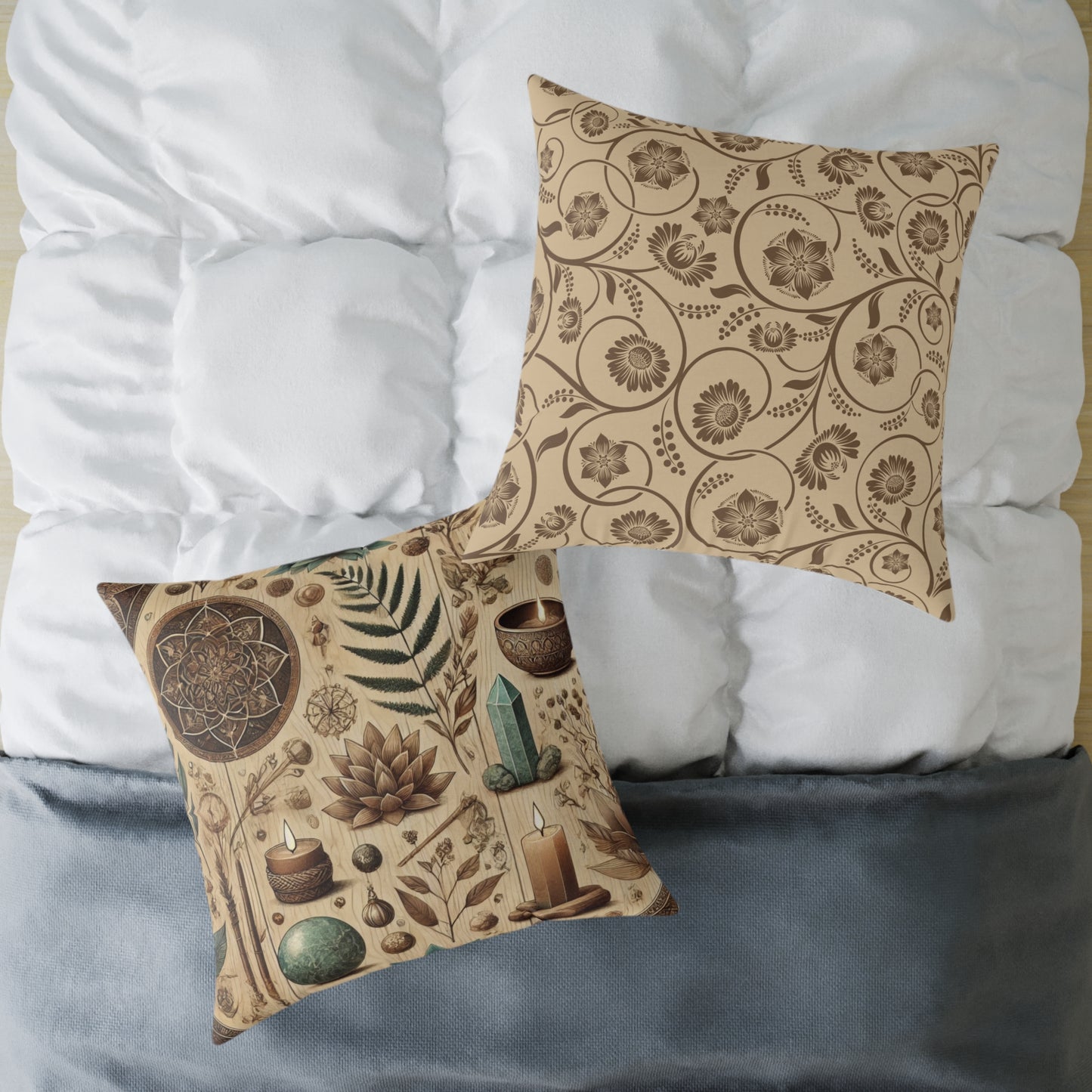 Earthy Witchy Botanical Square Poly Canvas Throw Pillow