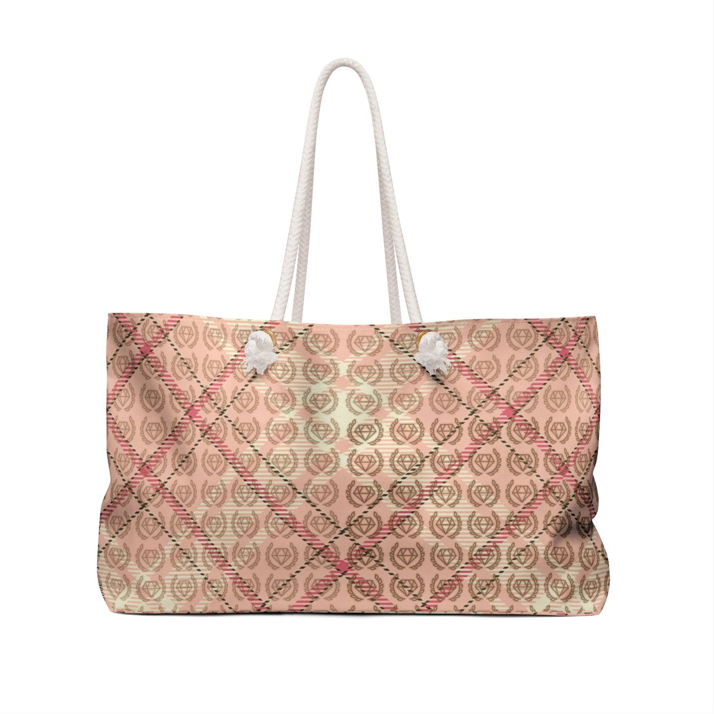 Elegant Blush Plaid Weekender Tote Bag