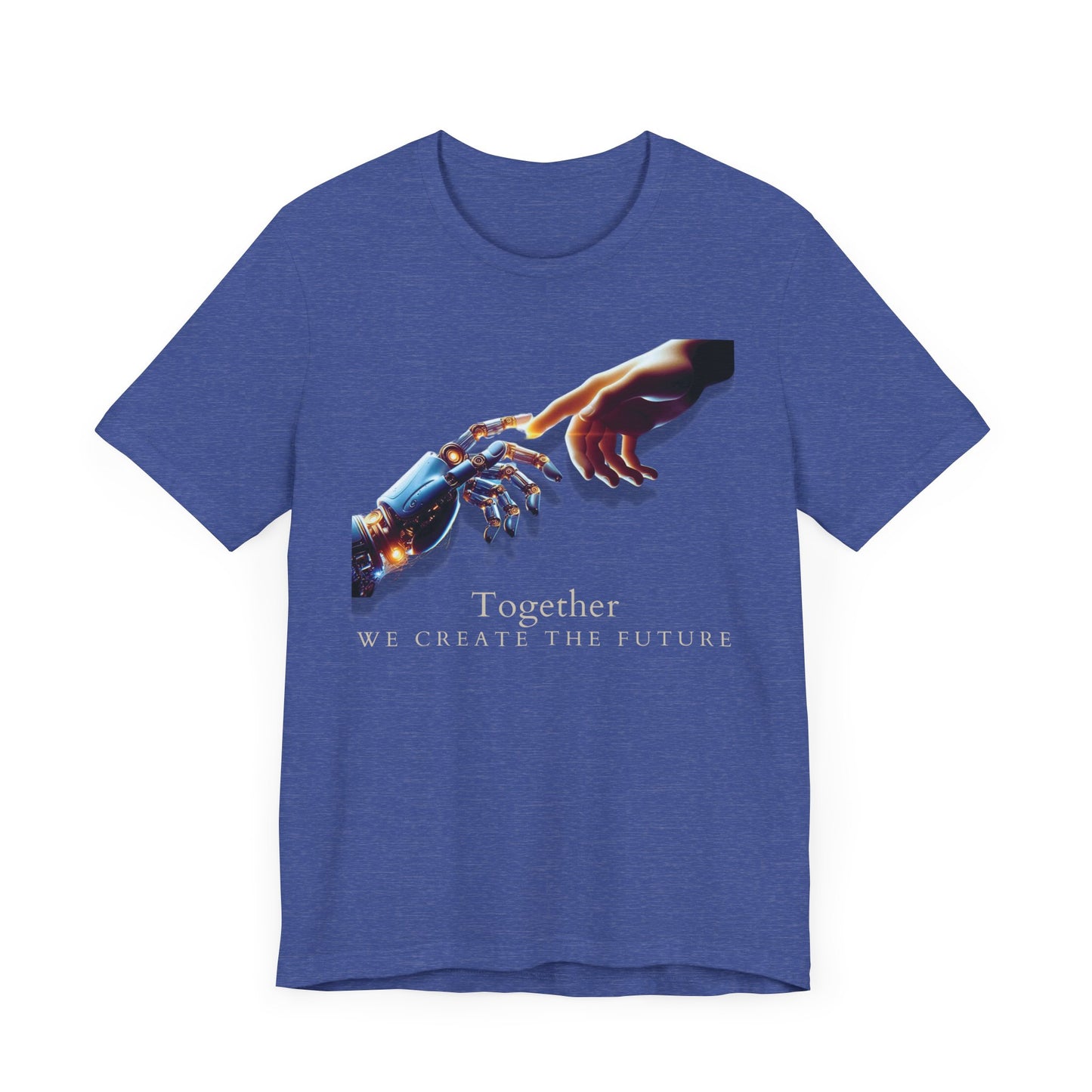 Robotic & Human Hand Touching Jersey Tee - "Together We Create the Future" - Inspirational T-Shirt - Soft, Comfortable Graphic Tee
