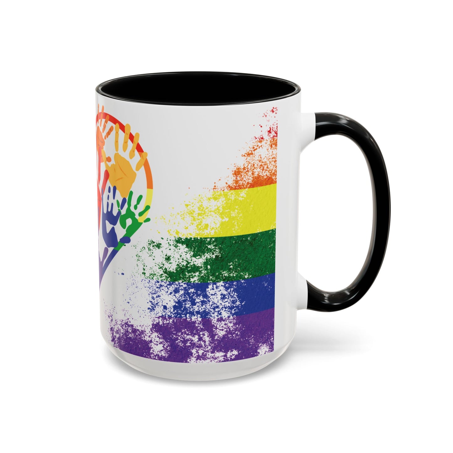 Handprint Heart Pride Mug | Rainbow Splash Ceramic Cup | 11oz & 15oz