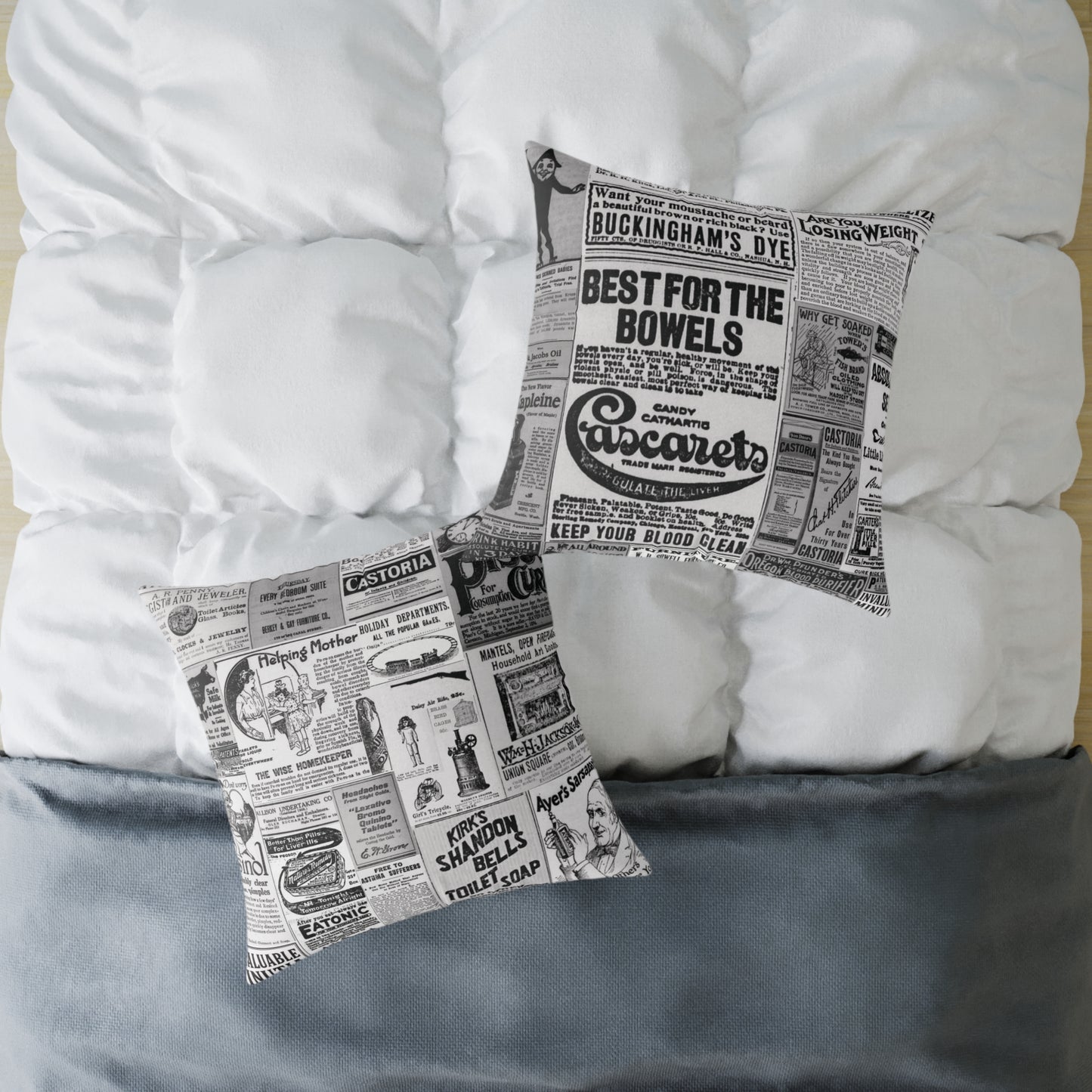 Occult Americana β 1800s Vintage Newspaper Ads Collage Art - Canvas Throw Pillow Version 2