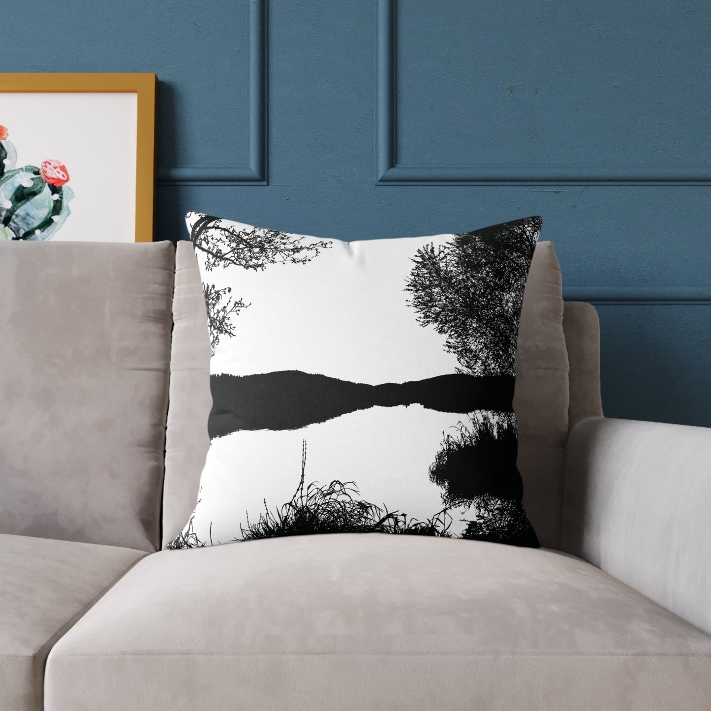 Stillwater Divide Silhouette Pillow β Liminal Lake Vibes for Moody Minimalists - Canvas Throw Pillow Home Decor