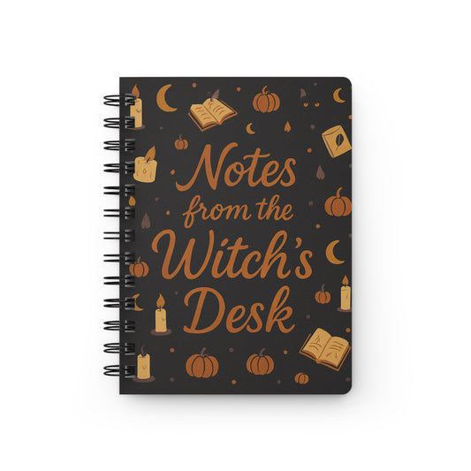 Gothic Witch Spiral Bound Journal – Black Cat & Broom Silhouette Notebook
