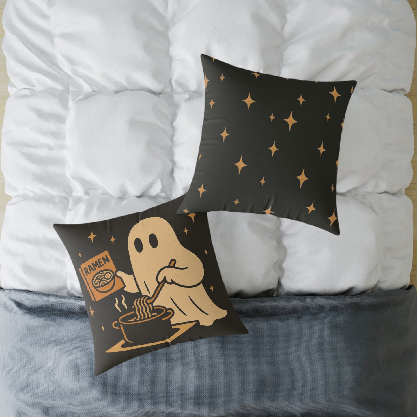 Ghost Making Ramen Canvas Throw Pillow β Spooky Chores Collection