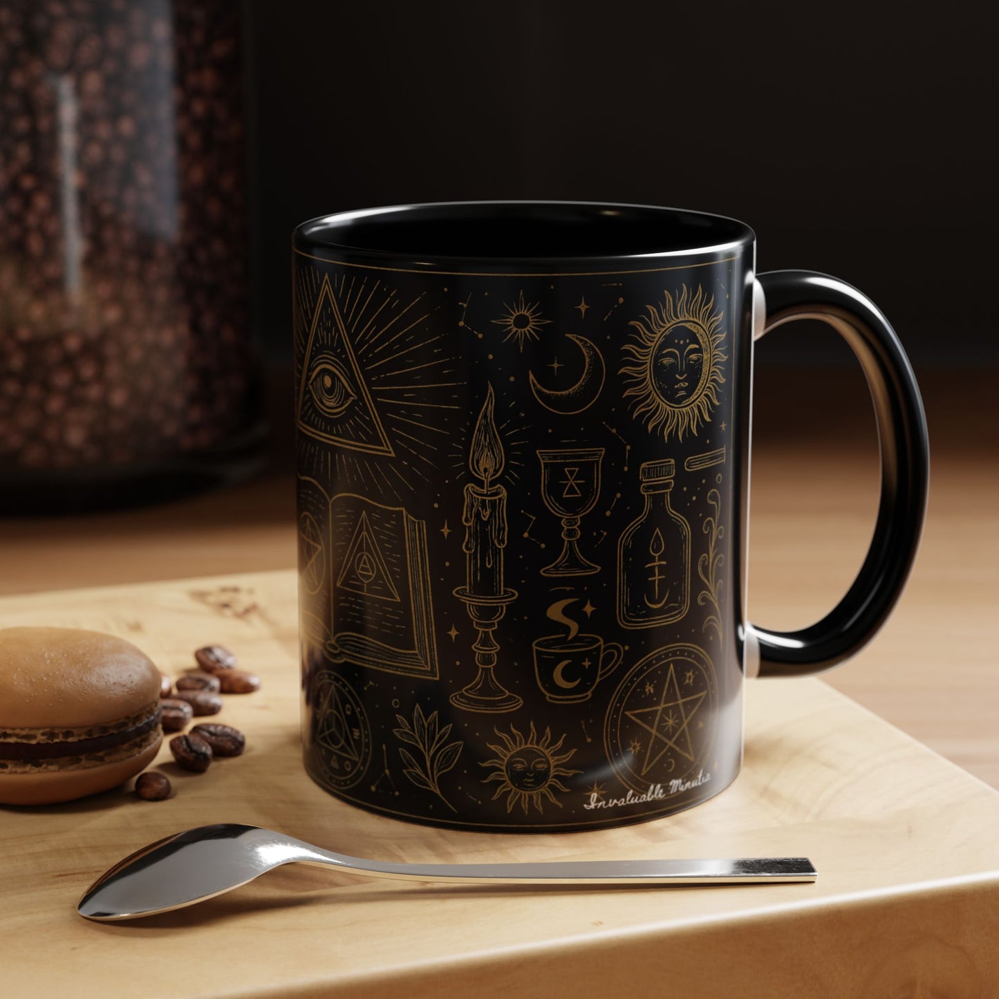 Witchy Aesthetic Coffee Mug โ 15oz Black & Purple Ceramic with Occult Symbols โ Goth Kitchen Decor, Halloween Gift Idea - 11oz/15oz