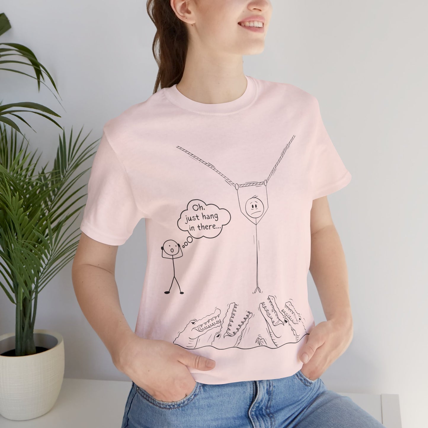 “Hang in There…” Stick Figure Tee | Dark Humor Graphic Shirt | Bella+Canvas Unisex