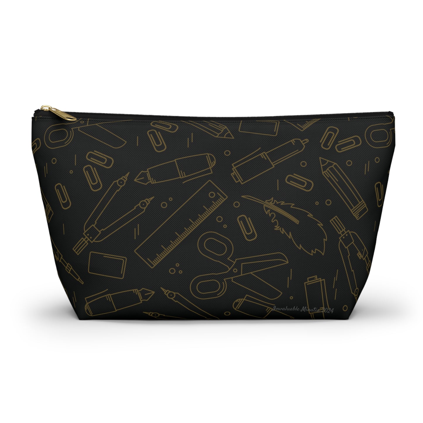 Black & Gold Artist Sketch T-Bottom Pouch • Stylish Pencil Case or Makeup Bag • Small or Large Sizes