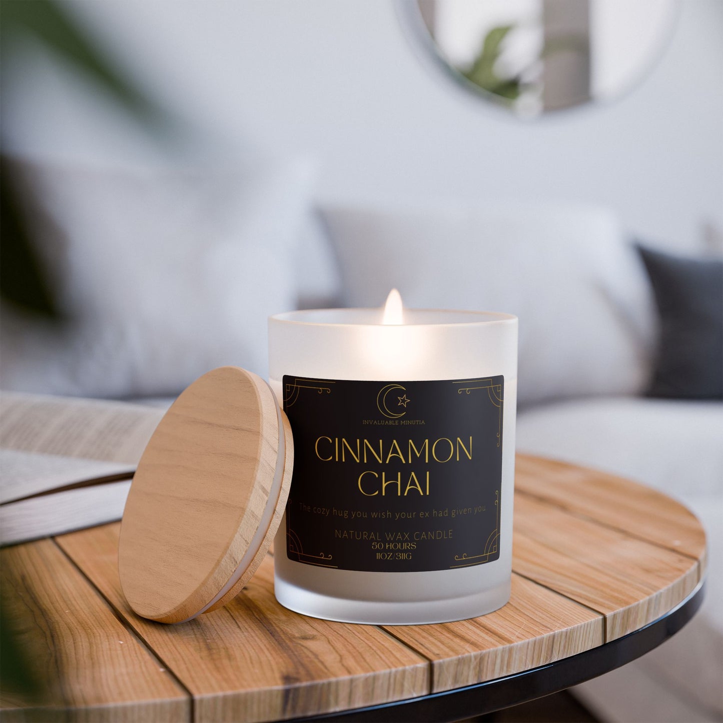 11oz Frosted Glass Natural Soy Wax Candle with Wooden Wick – Available in 9 Scents