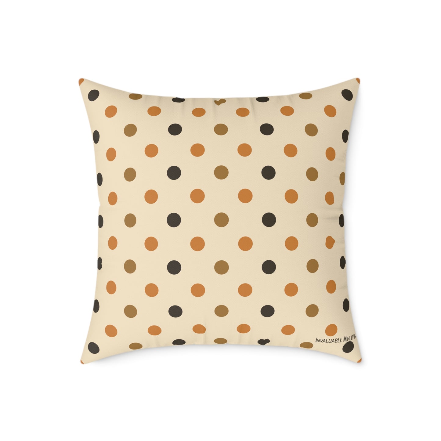 Boutique Halloween Throw Pillow – Crow & Pumpkin Pattern (Reversible Dot Back, Colorway™ Poly Canvas)