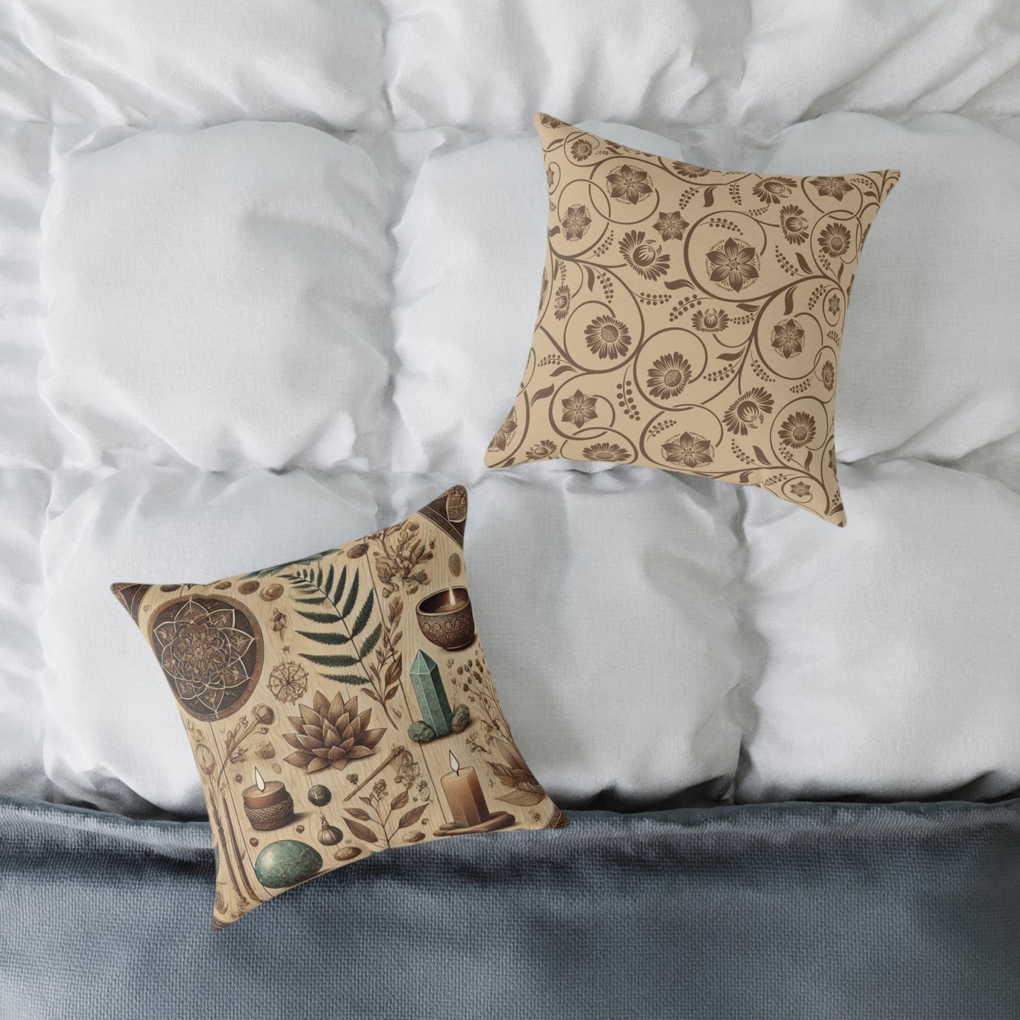 Earthy Witchy Botanical Square Poly Canvas Throw Pillow