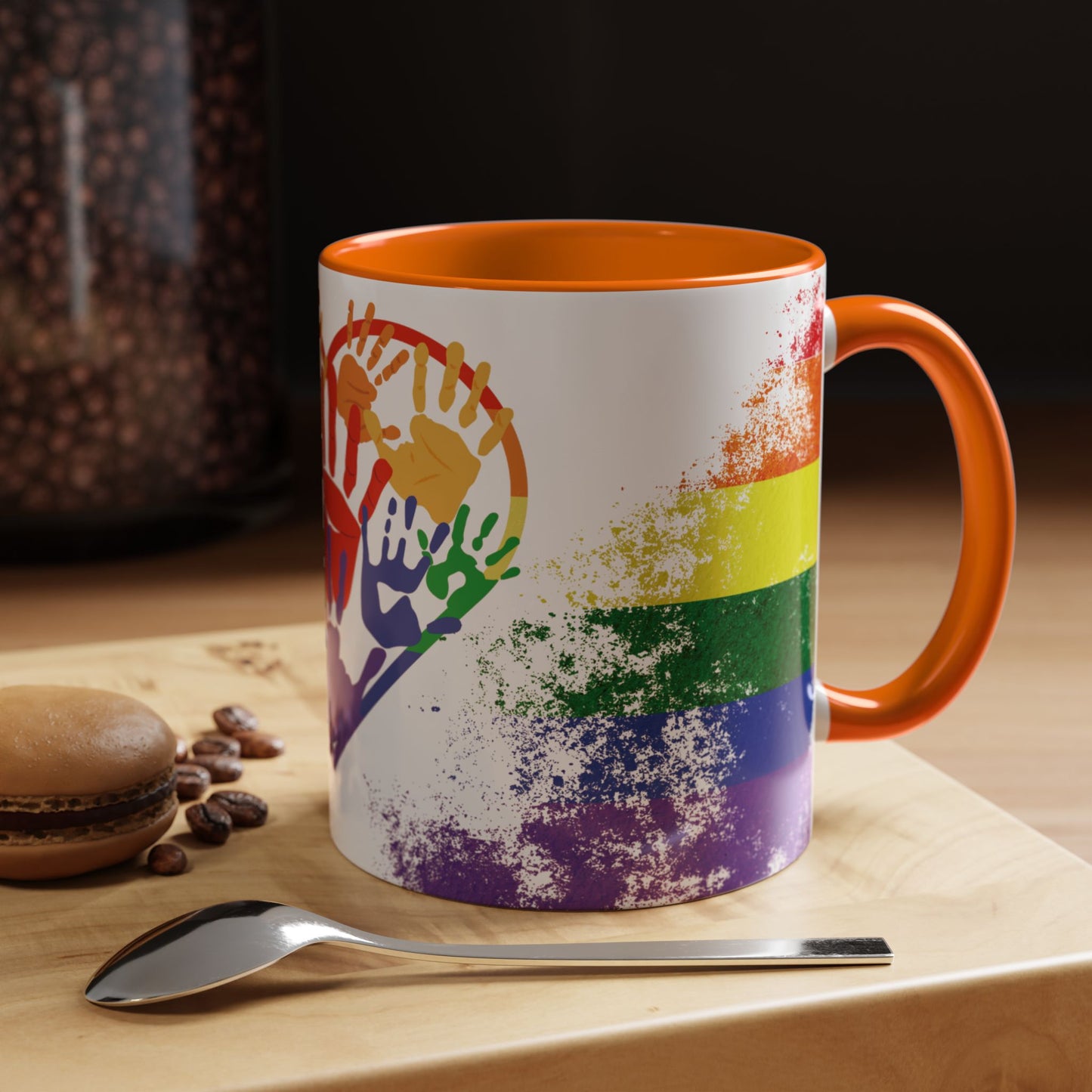 Handprint Heart Pride Mug | Rainbow Splash Ceramic Cup | 11oz & 15oz