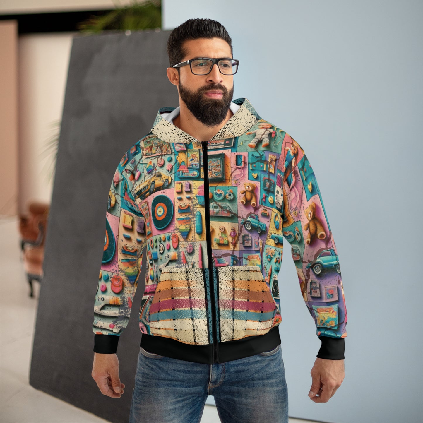 Unisex AOP Hoodie β Retro Toys | Custom Zip Hoodie | Nostalgic Streetwear