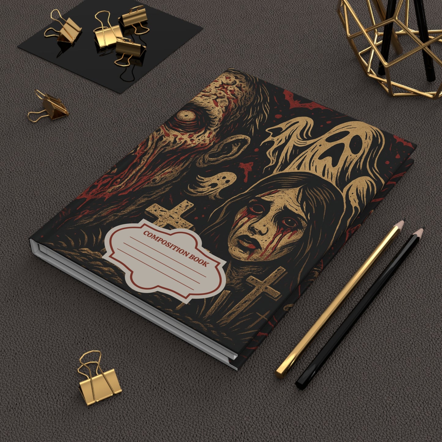 Hardcover Journal – Horror, Creepy Zombie, Ghosts & Graveyard Art | Matte Composition Notebook