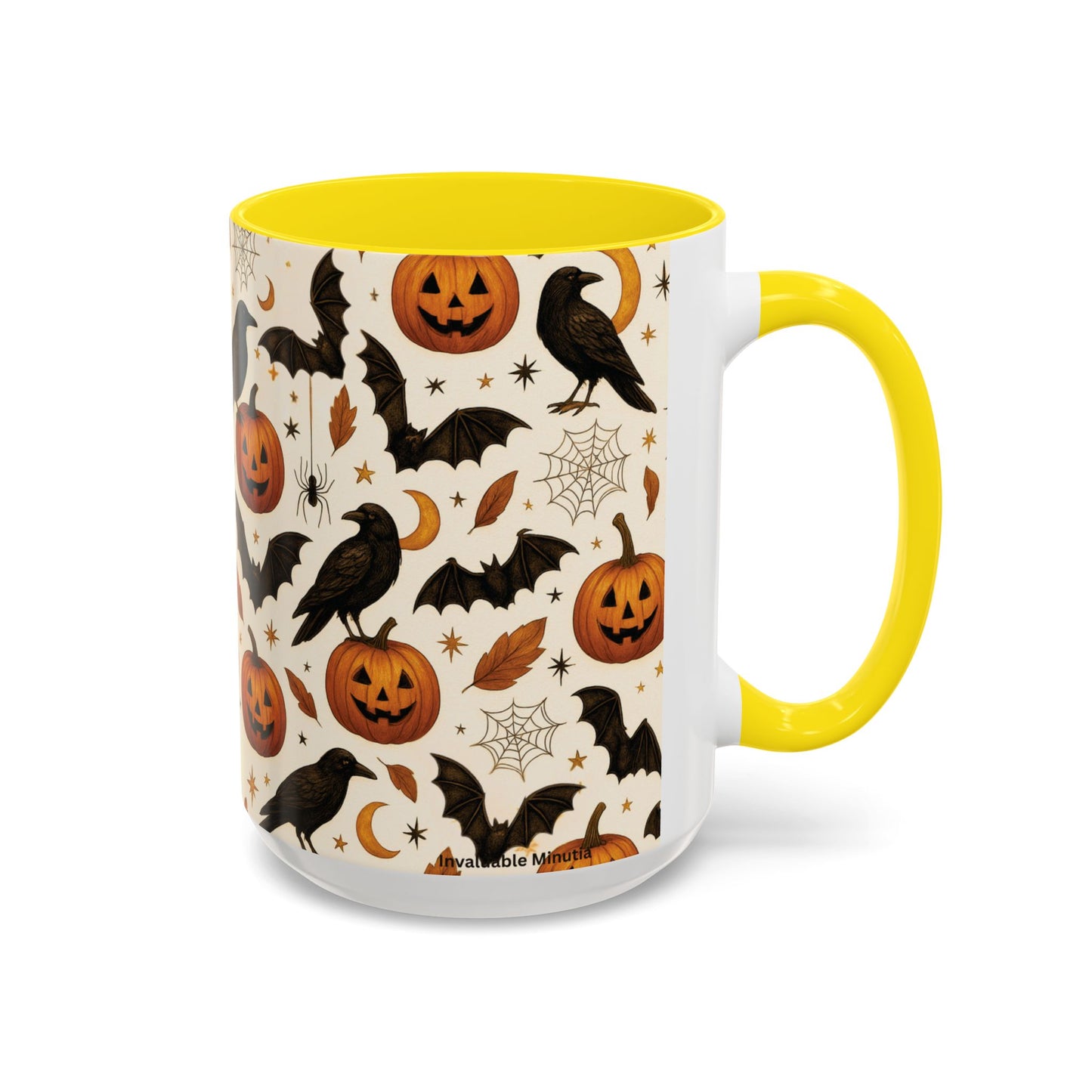 Halloween Raven & Pumpkin Color Accent Mug β Gothic Crow, Bats & Jack-oβ-Lantern Coffee Cup (11oz & 15oz) β Spooky Autumn Drinkware