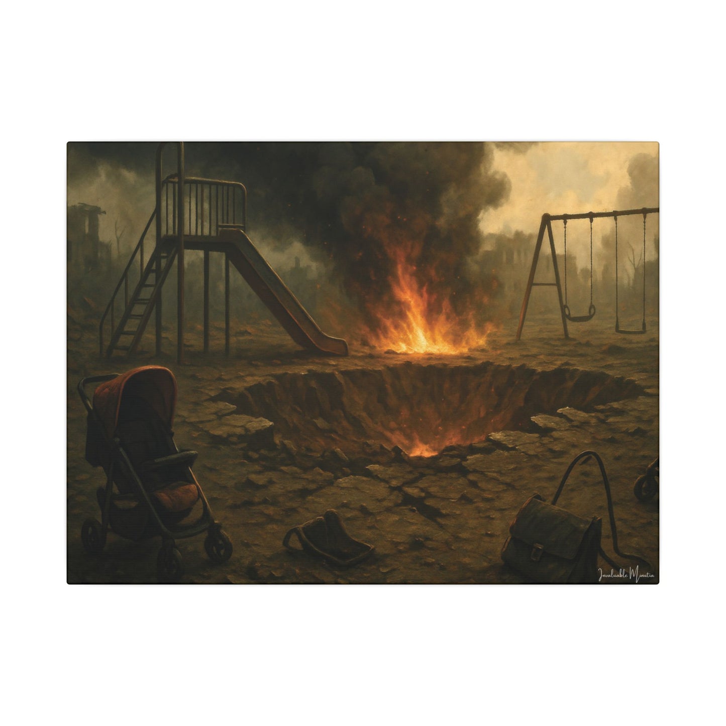 Apocalyptic Playground Canvas Print – Dark Surreal Landscape Wall Art – Post-Apocalyptic Home Décor