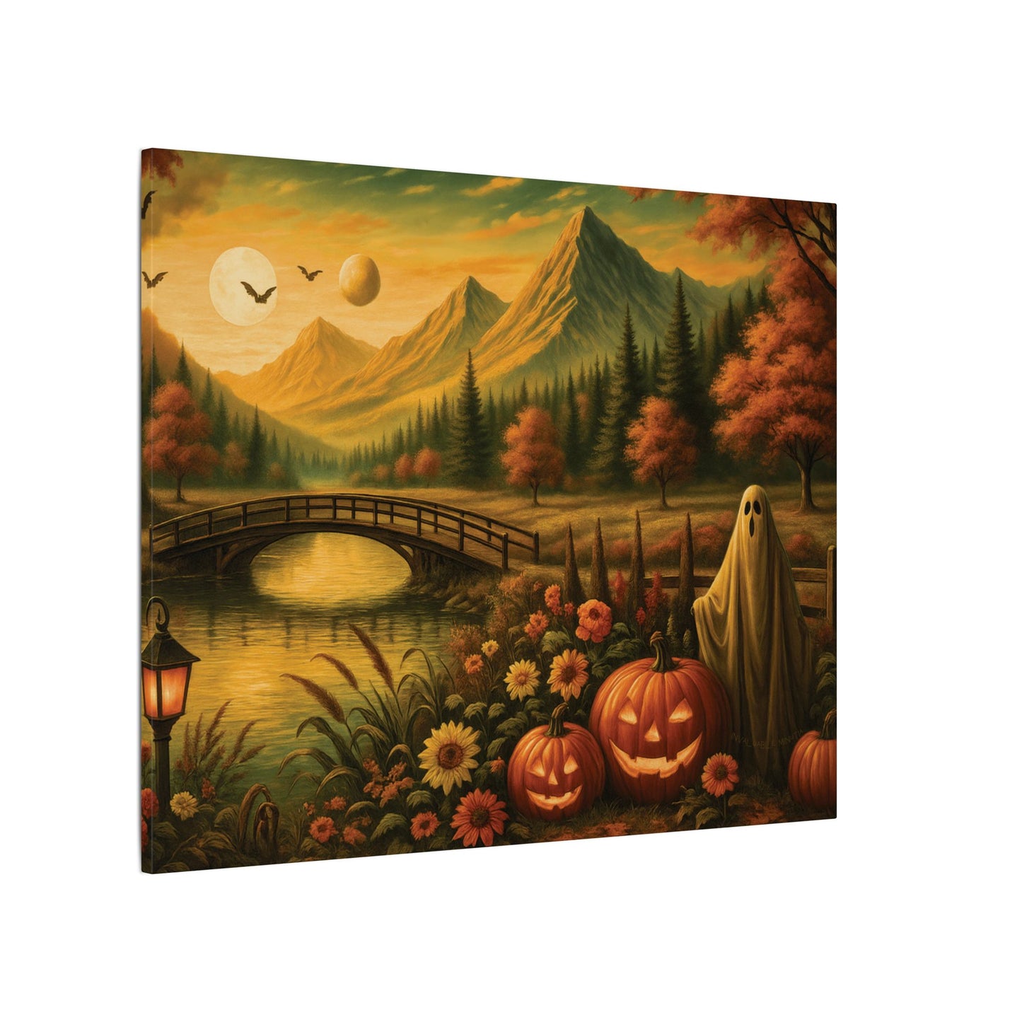 Ghost in the Garden – Autumn Halloween Landscape Canvas Print