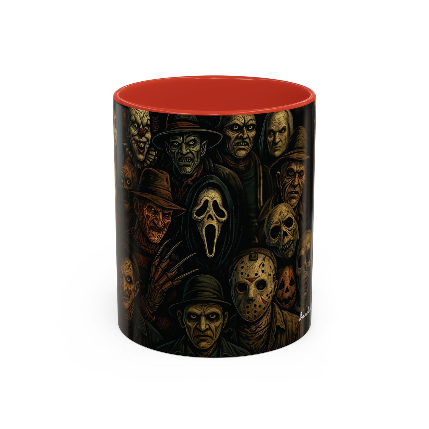 Horror Villain Collage Mug – 15oz & 11oz Ceramic Coffee Mug – Slasher Icons Halloween Gift – Goth Horrorcore Kitchen Decor