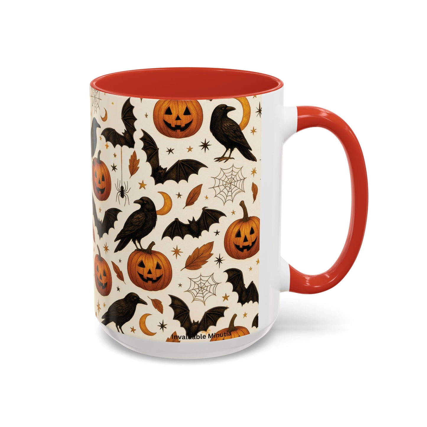 Halloween Raven & Pumpkin Color Accent Mug β Gothic Crow, Bats & Jack-oβ-Lantern Coffee Cup (11oz & 15oz) β Spooky Autumn Drinkware