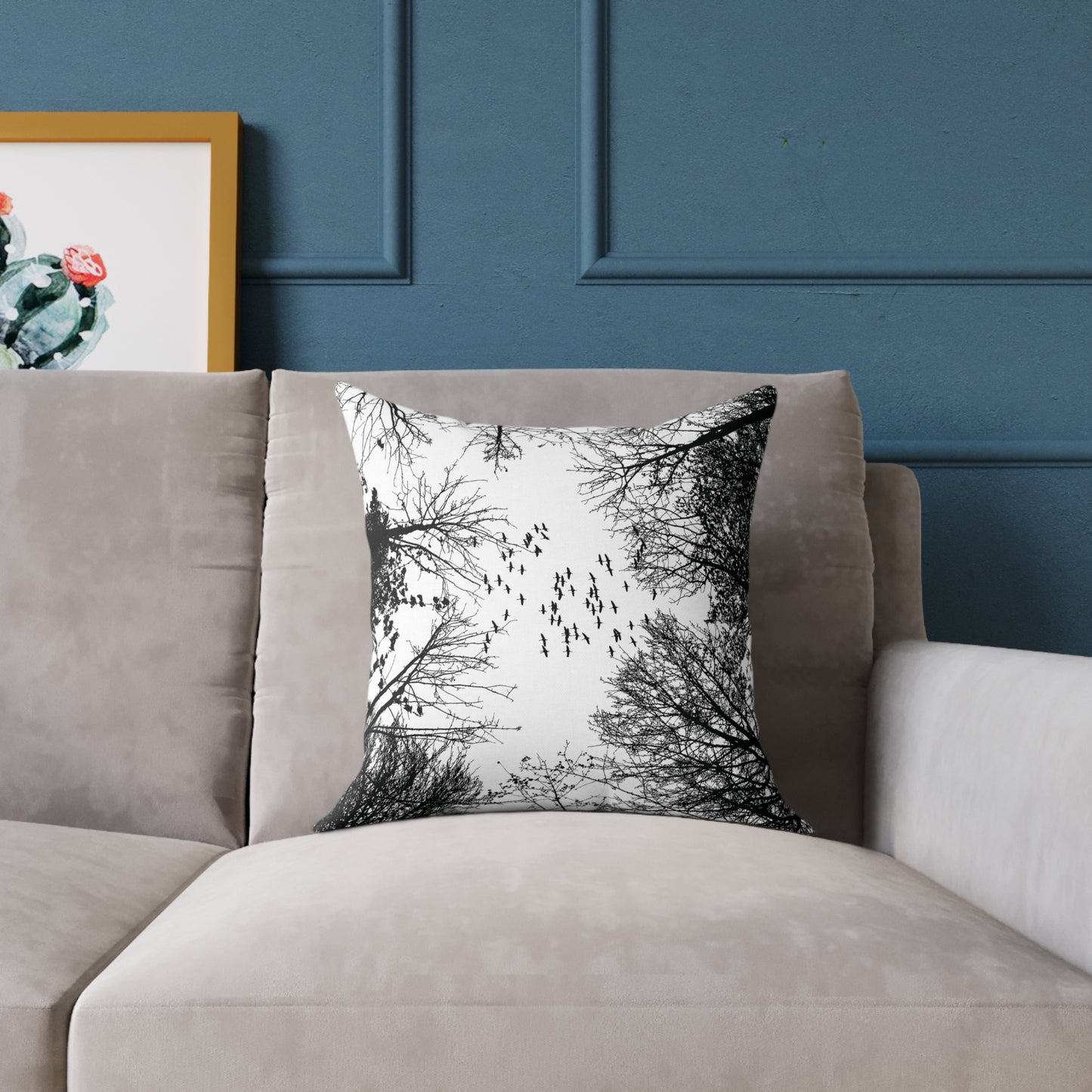 Look Up β Birds in Flight Tree Tops Silhouette Throw Pillow for Dreamers & Forestcore Souls - Canvas Throw Pillow Decor