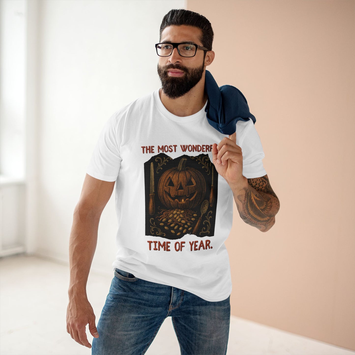 Halloween Jack-O’-Lantern Tee – “The Most Wonderful Time of Year” Vintage Pumpkin Carving Shirt | AS Colour 5001 Unisex