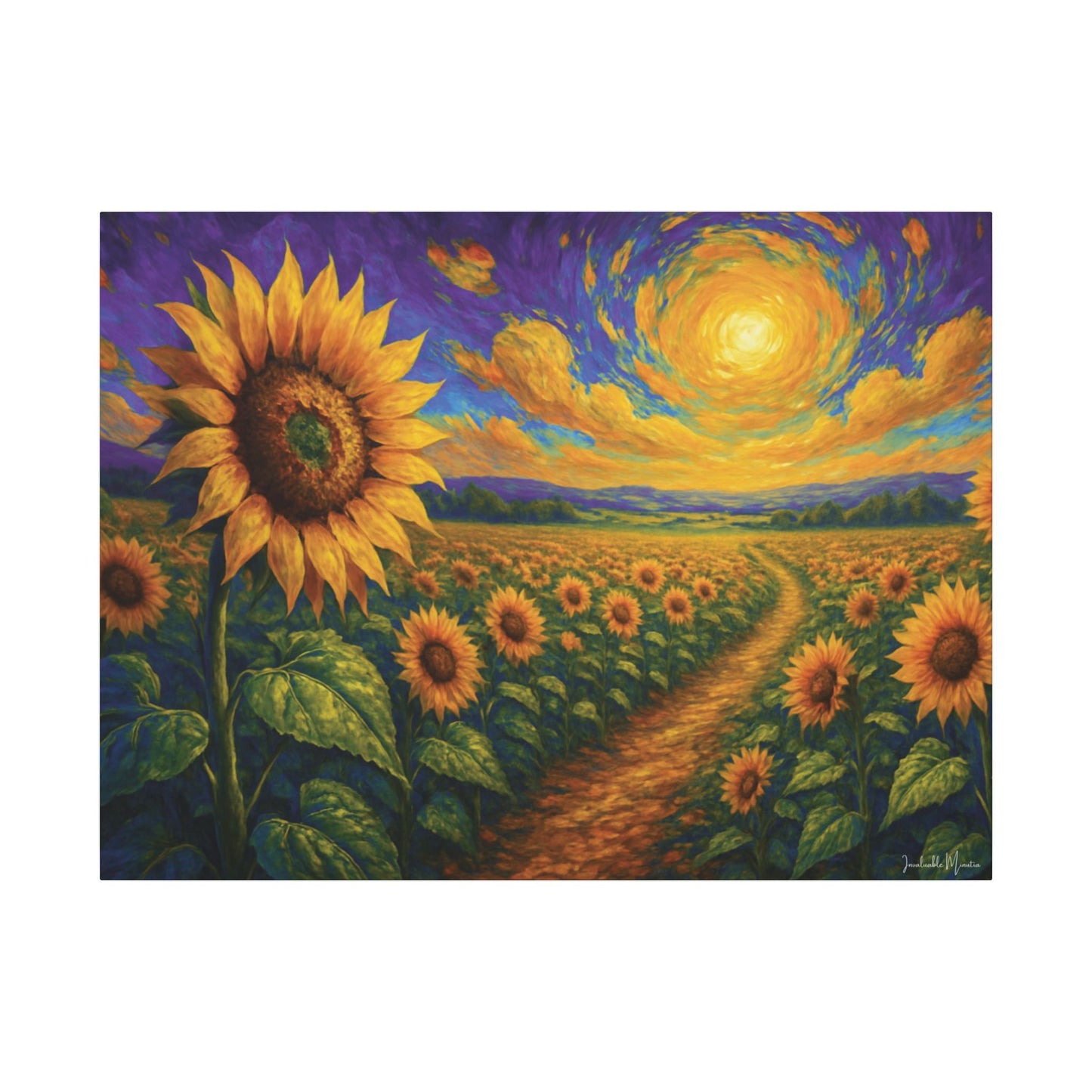 Sunflower Field Canvas Wall Art β Vibrant Golden Blooms, Van Gogh Inspired Sky, Horizontal Landscape Print