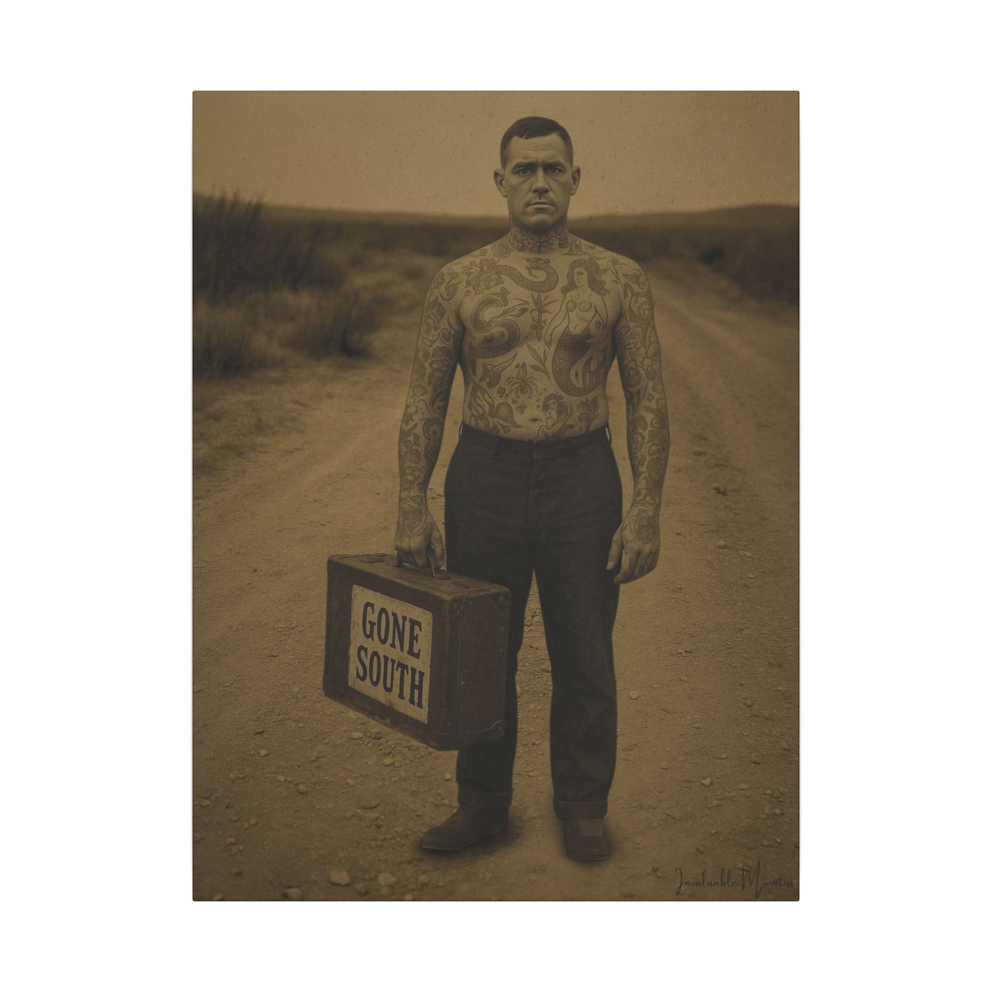 The Tattooed Man – Matte Canvas Print (Gallery-Wrapped) 0.75" – Vintage Circus-Inspired Canvas Wall Art