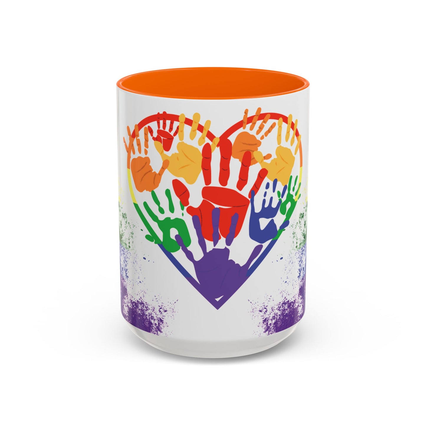 Handprint Heart Pride Mug | Rainbow Splash Ceramic Cup | 11oz & 15oz