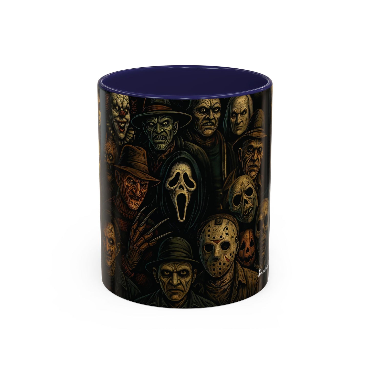 Horror Villain Collage Mug – 15oz & 11oz Ceramic Coffee Mug – Slasher Icons Halloween Gift – Goth Horrorcore Kitchen Decor