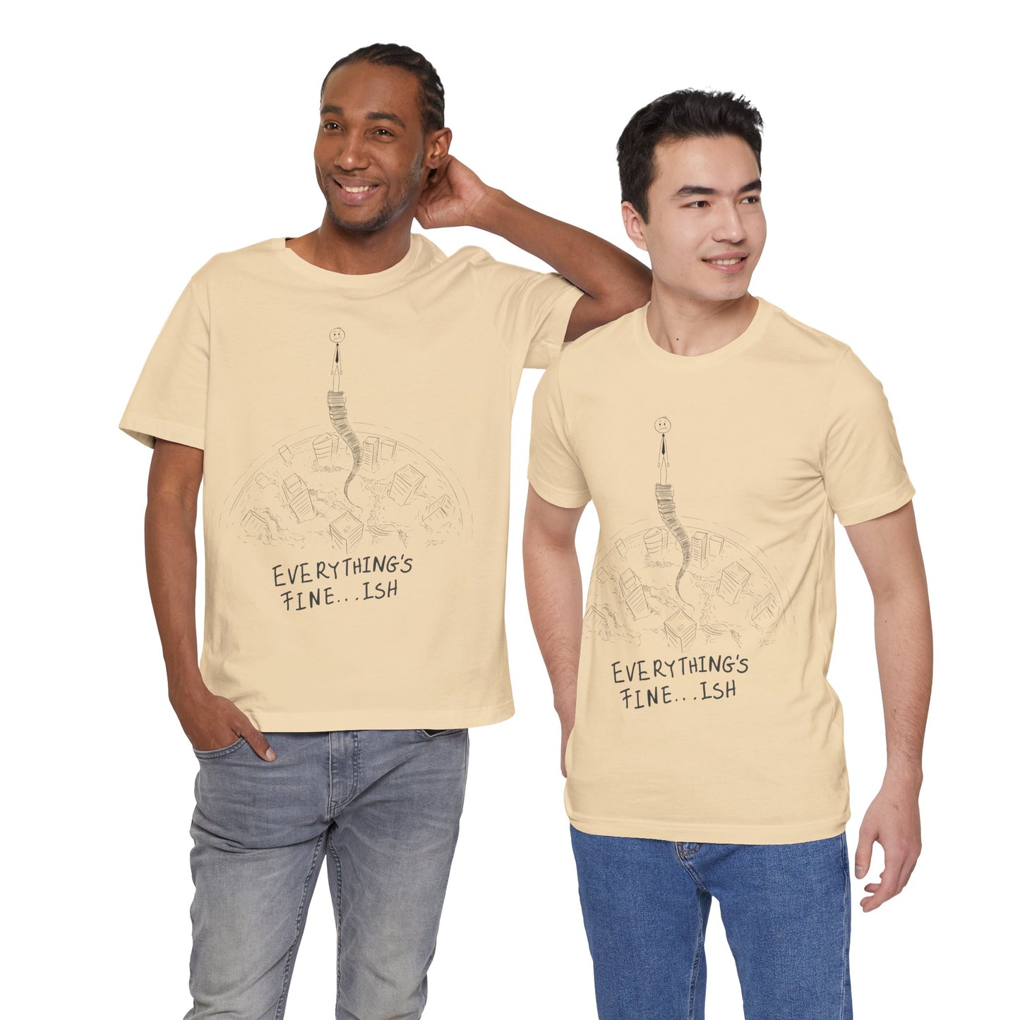 “Everything's Fine...Ish” Stick Figure Tee | Dark Humor Graphic Shirt | Bella+Canvas Unisex