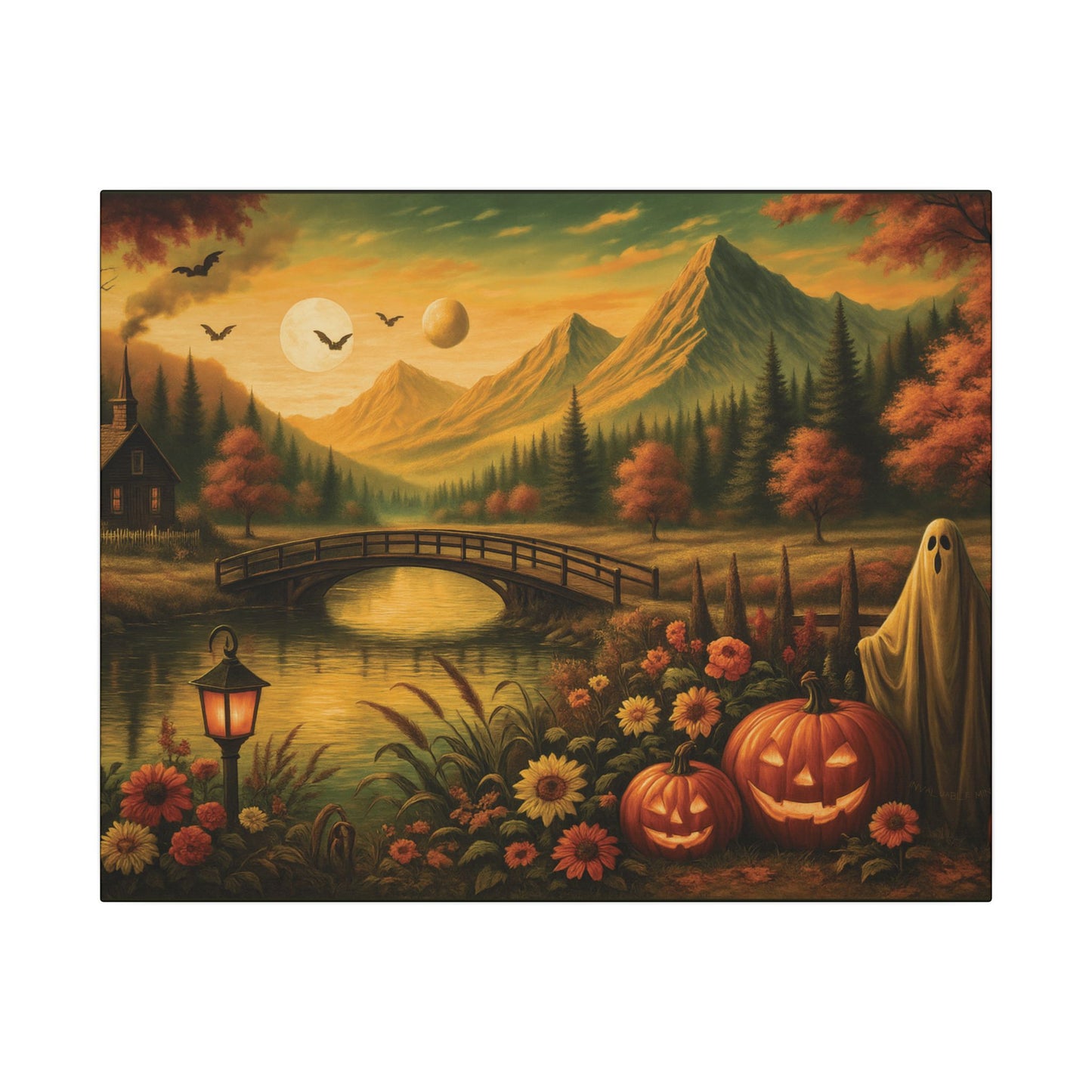 Ghost in the Garden – Autumn Halloween Landscape Canvas Print
