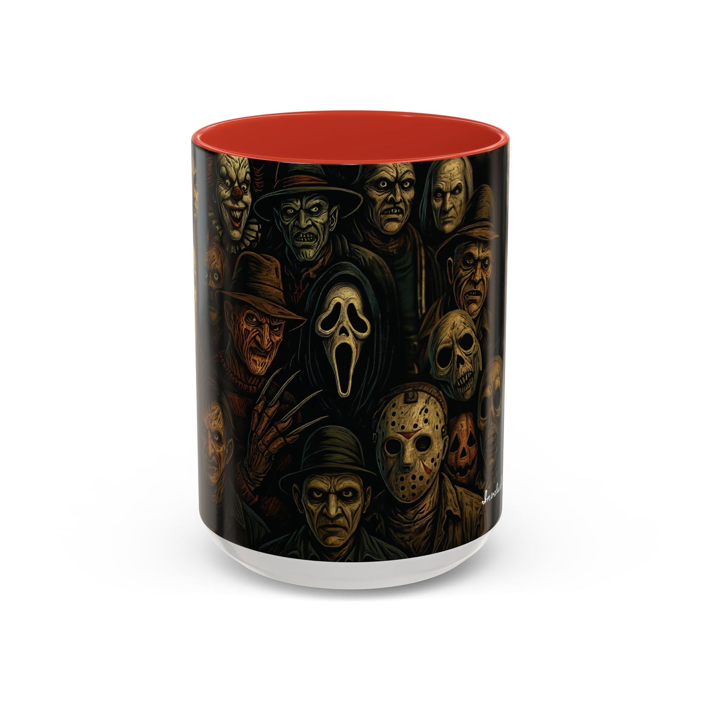 Horror Villain Collage Mug – 15oz & 11oz Ceramic Coffee Mug – Slasher Icons Halloween Gift – Goth Horrorcore Kitchen Decor