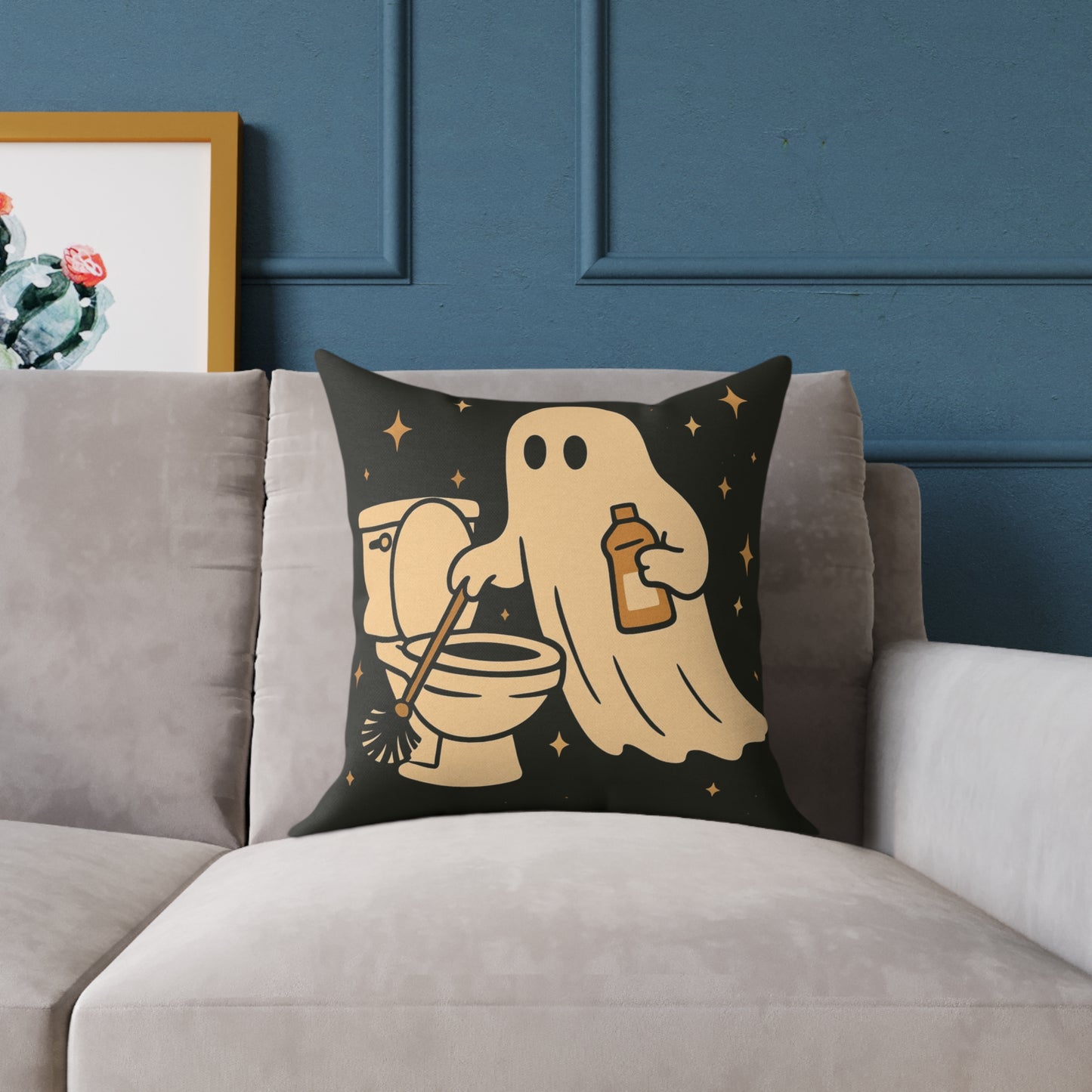 Ghost Cleaning Crew Canvas Throw Pillow β Spooky Chores Collection