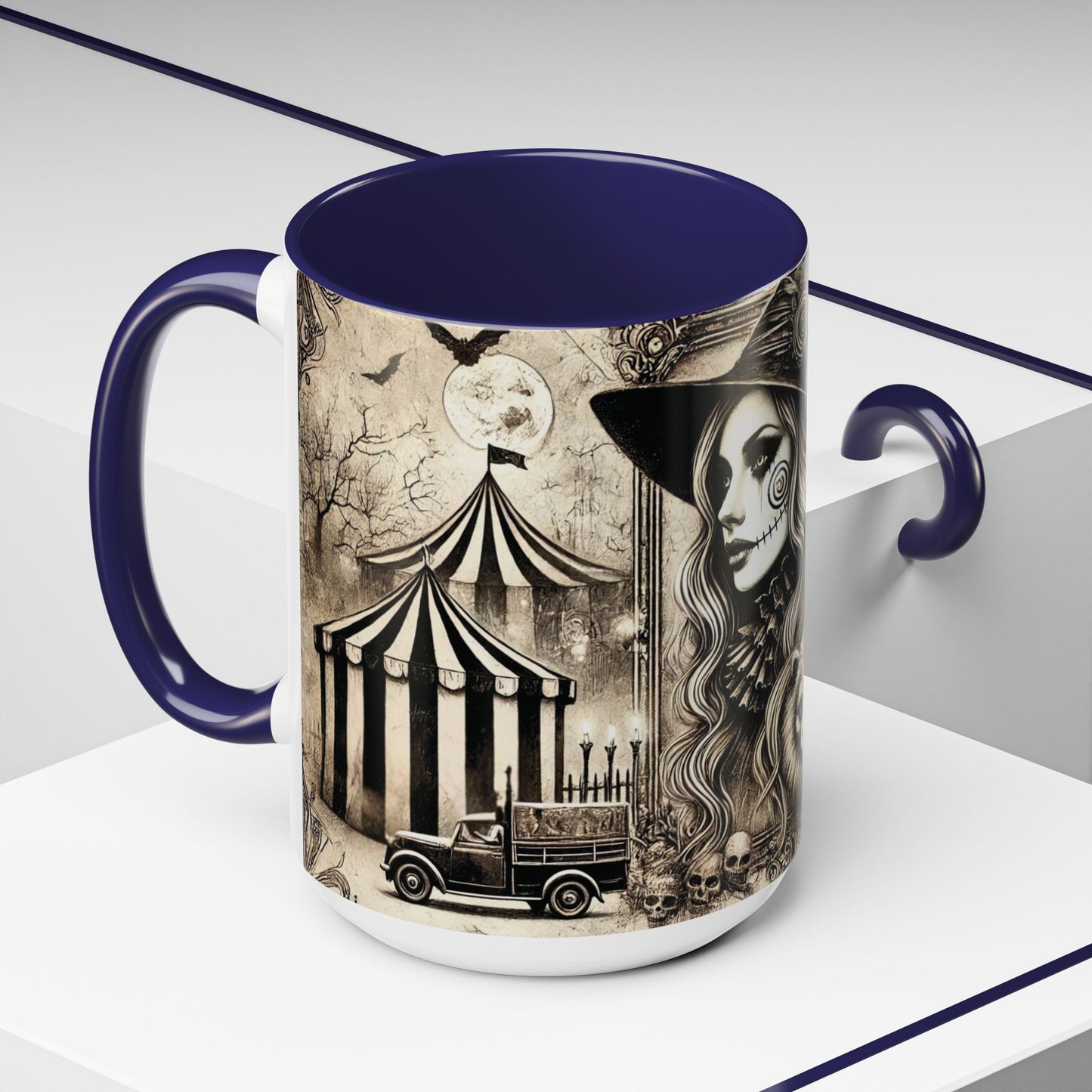 Creepy Circus Witch Mug | Vintage Halloween Accent Coffee Mug (11oz/15oz)