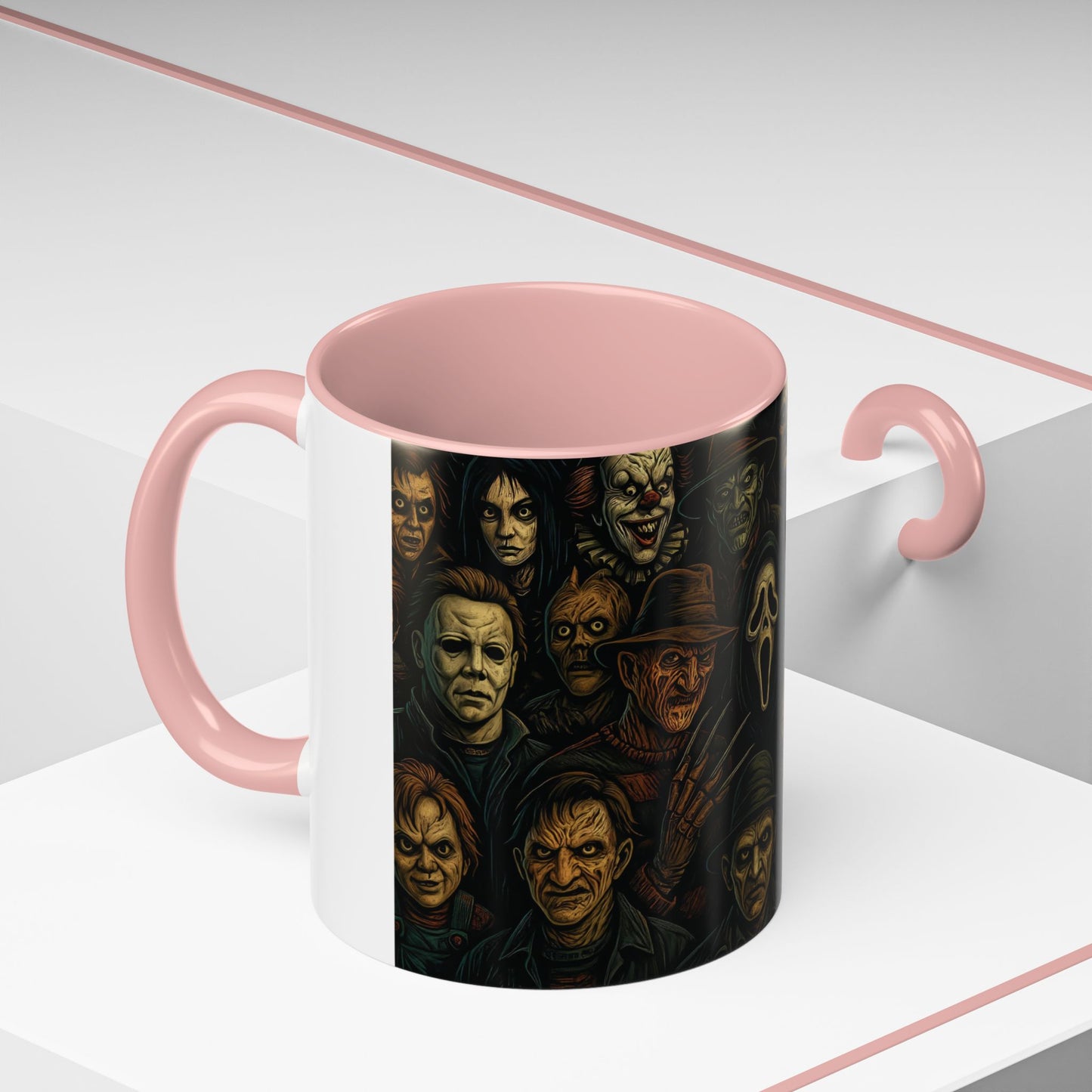 Horror Villain Collage Mug – 15oz & 11oz Ceramic Coffee Mug – Slasher Icons Halloween Gift – Goth Horrorcore Kitchen Decor