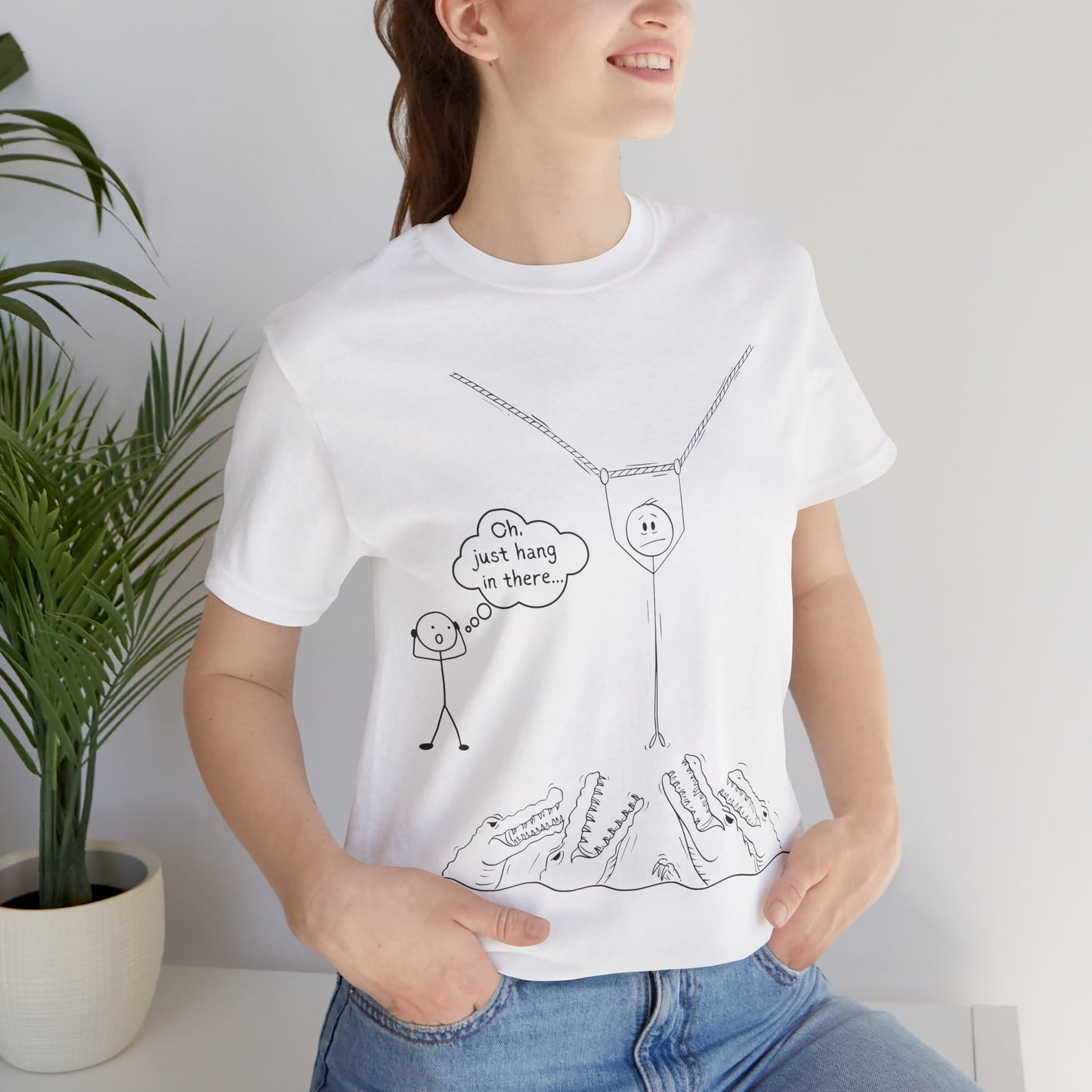 “Hang in There…” Stick Figure Tee | Dark Humor Graphic Shirt | Bella+Canvas Unisex