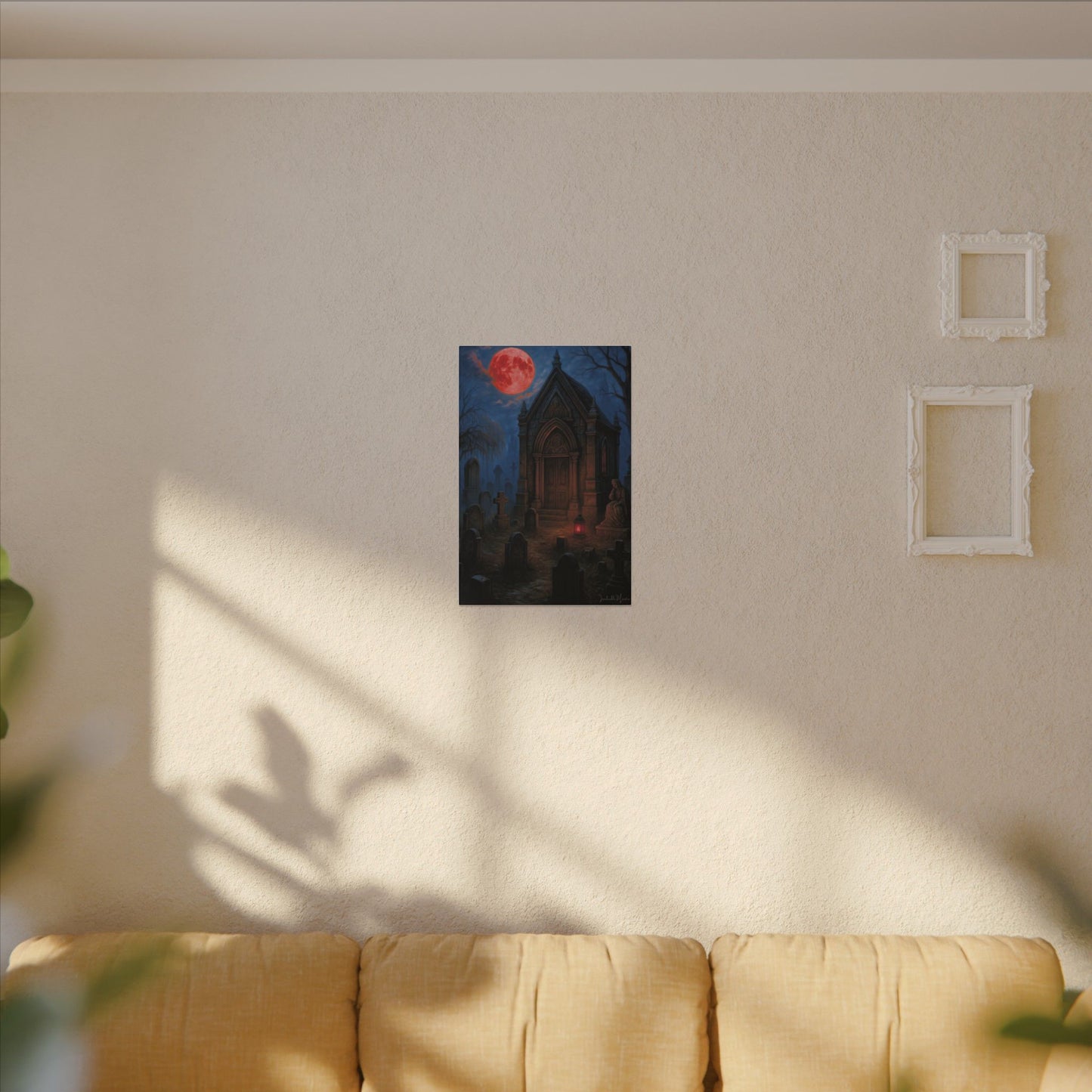 "Blood Moon Mausoleum" – Gothic Graveyard Fine Art Matte Canvas Print (Vertical)