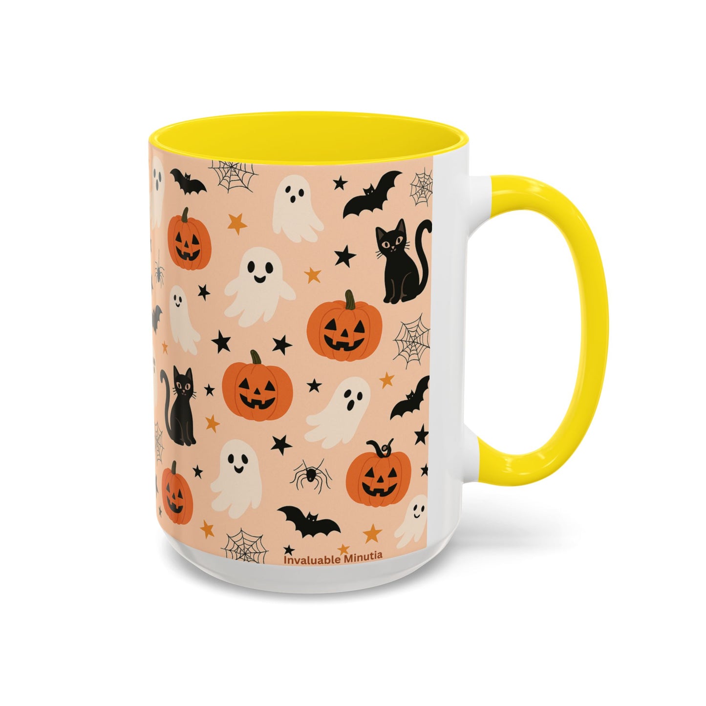 Halloween Color Accent Mug β Ghosts, Pumpkins & Black Cats, Fall Coffee Cup (11oz & 15oz) β Boutique Spooky Season Drinkware