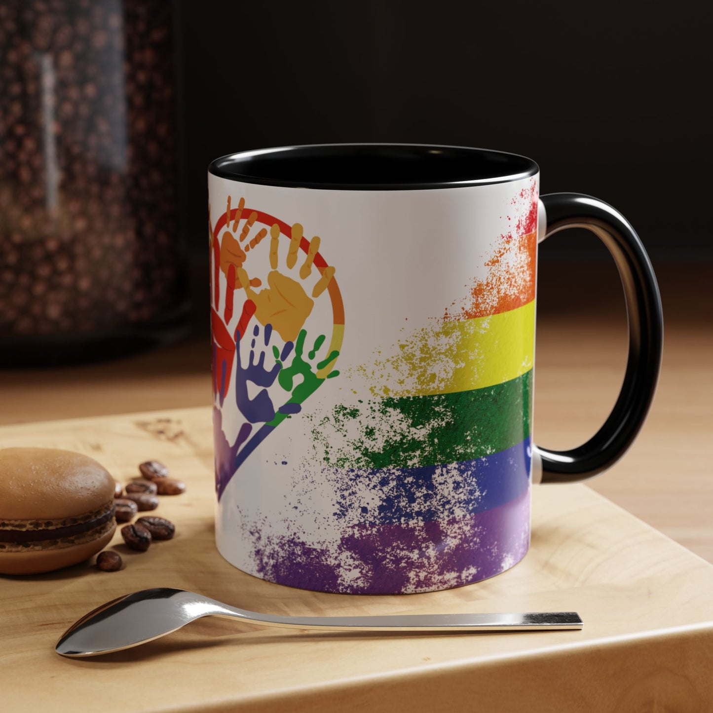 Handprint Heart Pride Mug | Rainbow Splash Ceramic Cup | 11oz & 15oz