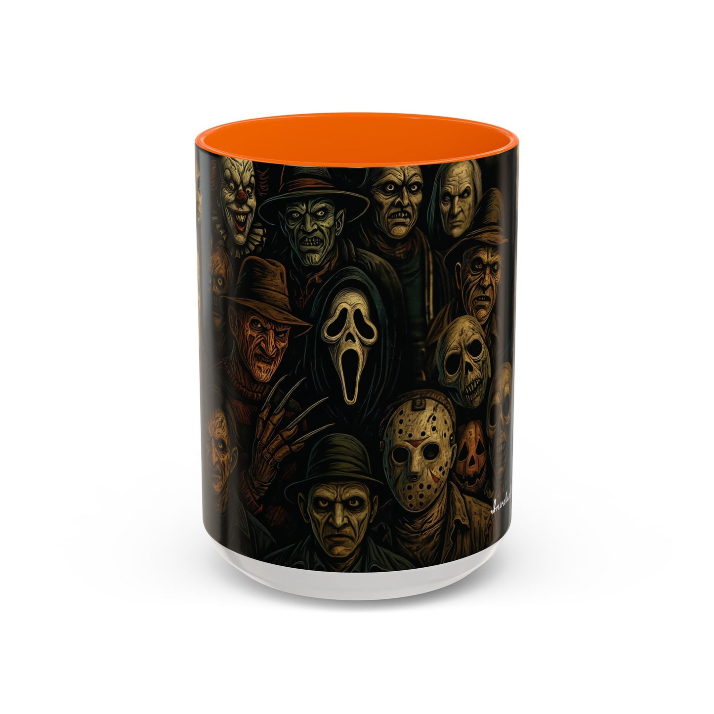 Horror Villain Collage Mug – 15oz & 11oz Ceramic Coffee Mug – Slasher Icons Halloween Gift – Goth Horrorcore Kitchen Decor
