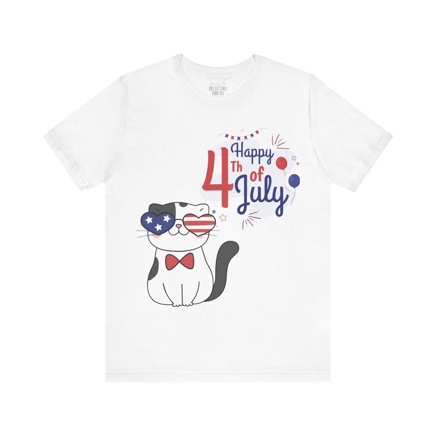 Patriotic Party Cat Tee – Happy 4th of July – Unisex Bella+Canvas Jersey Tee - 4th of July Tee