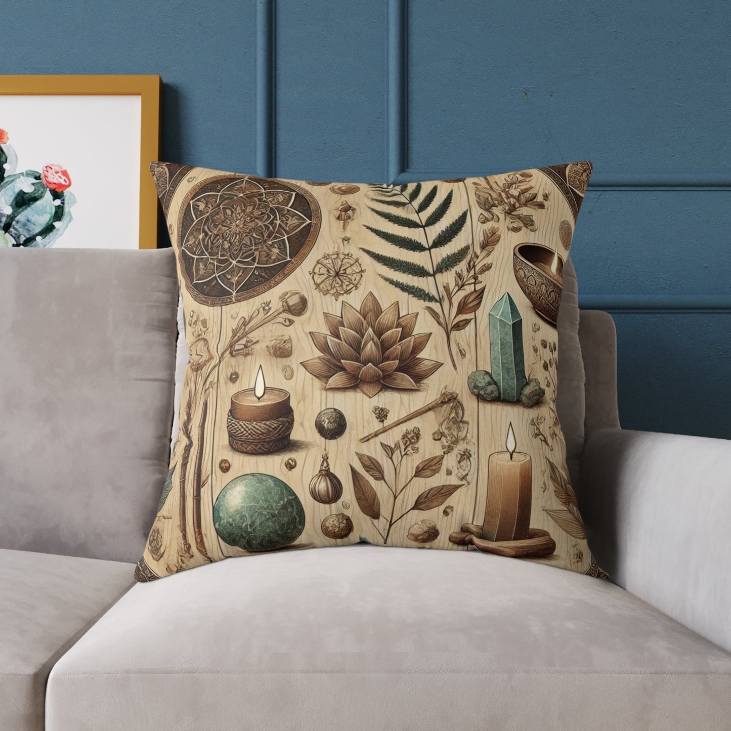 Earthy Witchy Botanical Square Poly Canvas Throw Pillow