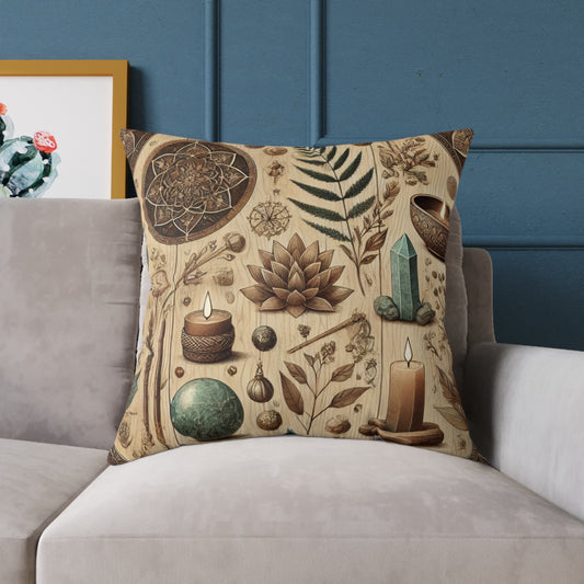 Cojín cuadrado de lona de poliéster con diseño botánico de bruja terrosa