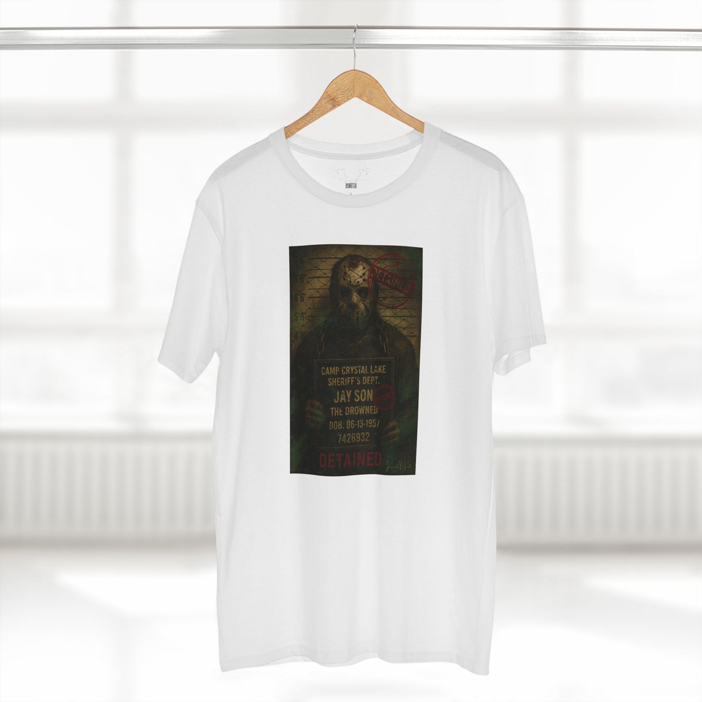 Jason Voorhees Horror Mugshot Tee โ Premium AS Colour 5001 Shirt
