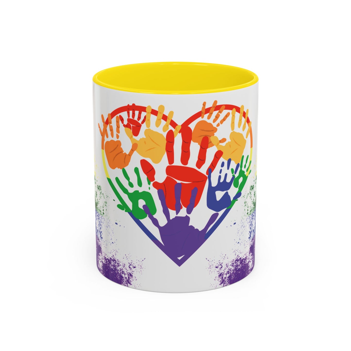 Handprint Heart Pride Mug | Rainbow Splash Ceramic Cup | 11oz & 15oz