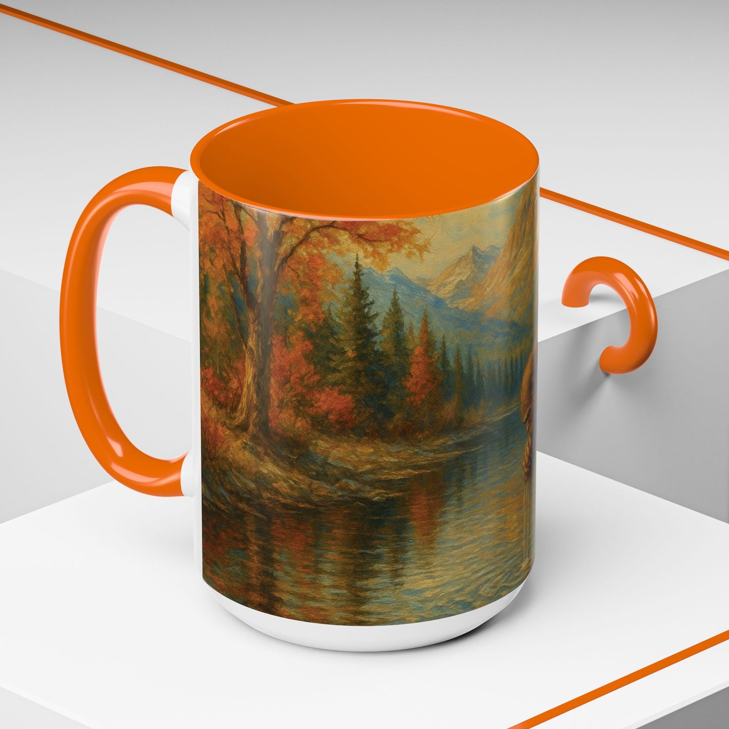 Bigfoot River Scene Mug | Autumn Wilderness Accent Coffee Mug (11oz/15oz)