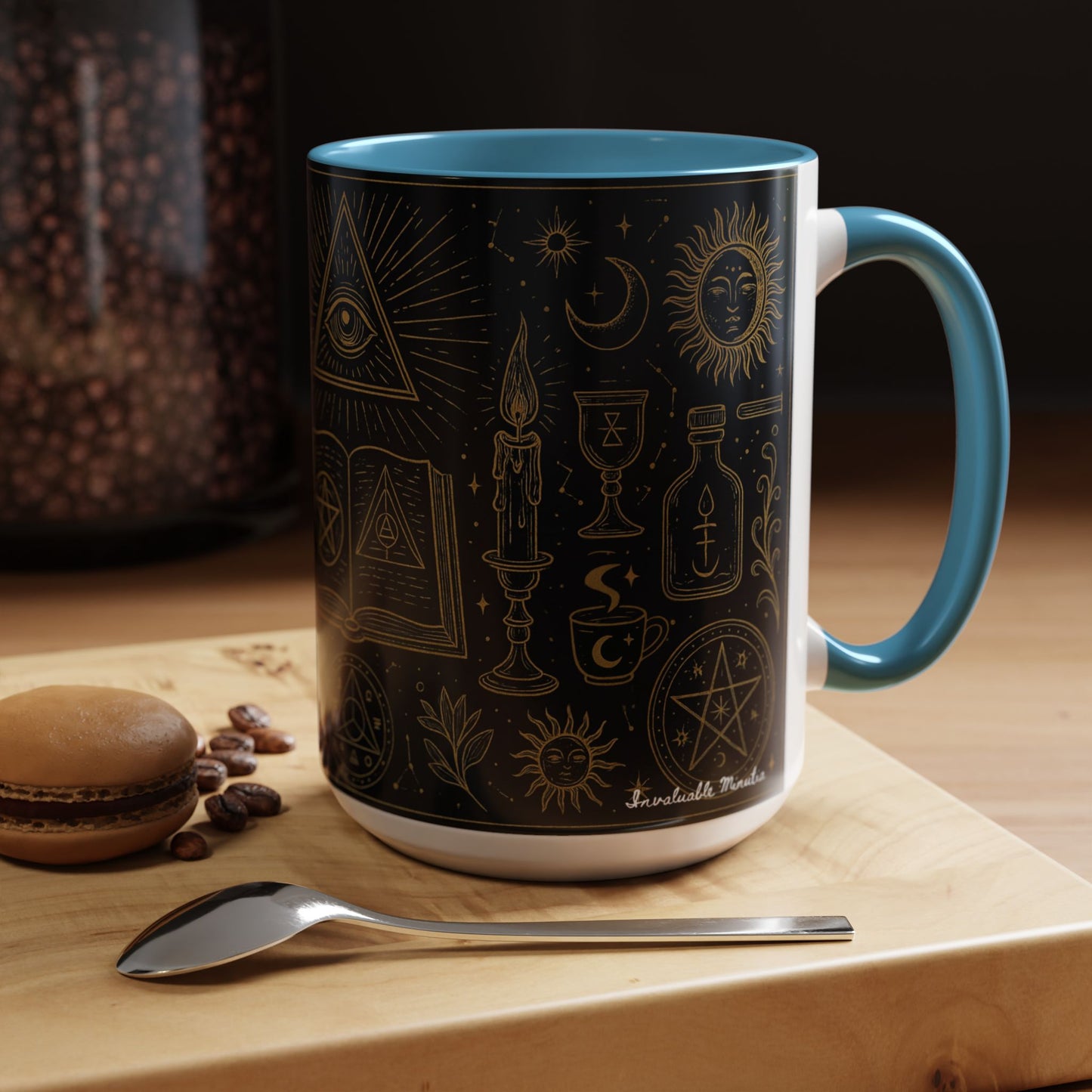 Witchy Aesthetic Coffee Mug โ 15oz Black & Purple Ceramic with Occult Symbols โ Goth Kitchen Decor, Halloween Gift Idea - 11oz/15oz