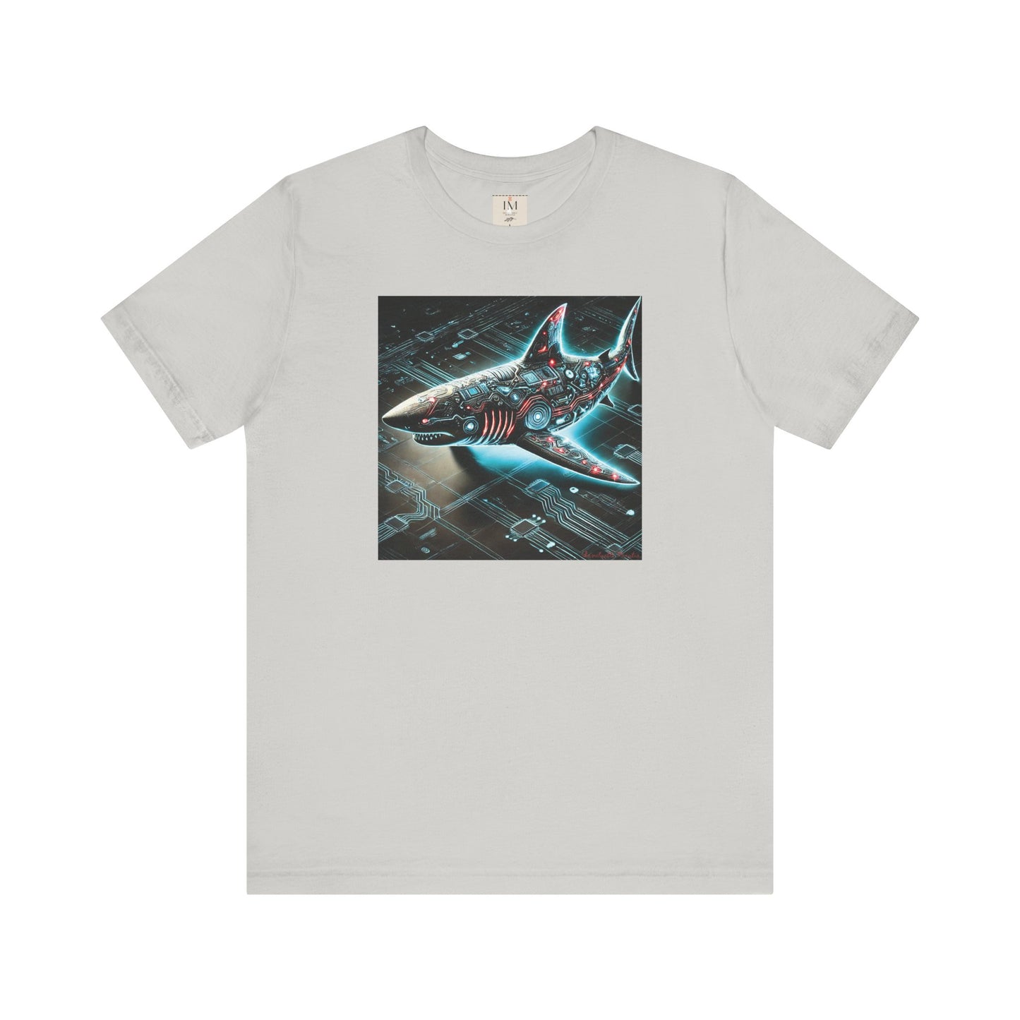 Cyber Shark Unisex Jersey Tee - Futuristic Ocean Design Tech T-Shirt