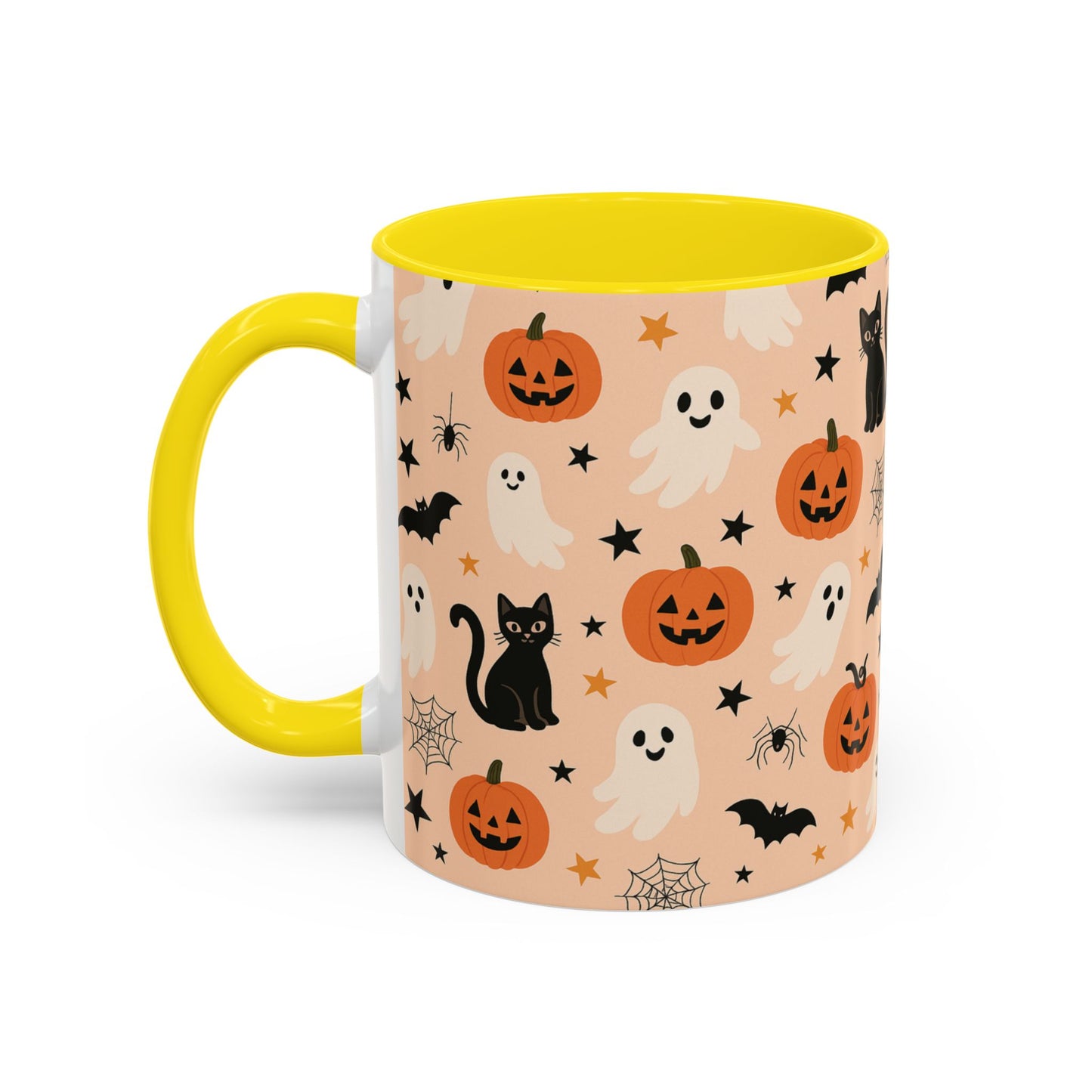 Halloween Color Accent Mug β Ghosts, Pumpkins & Black Cats, Fall Coffee Cup (11oz & 15oz) β Boutique Spooky Season Drinkware