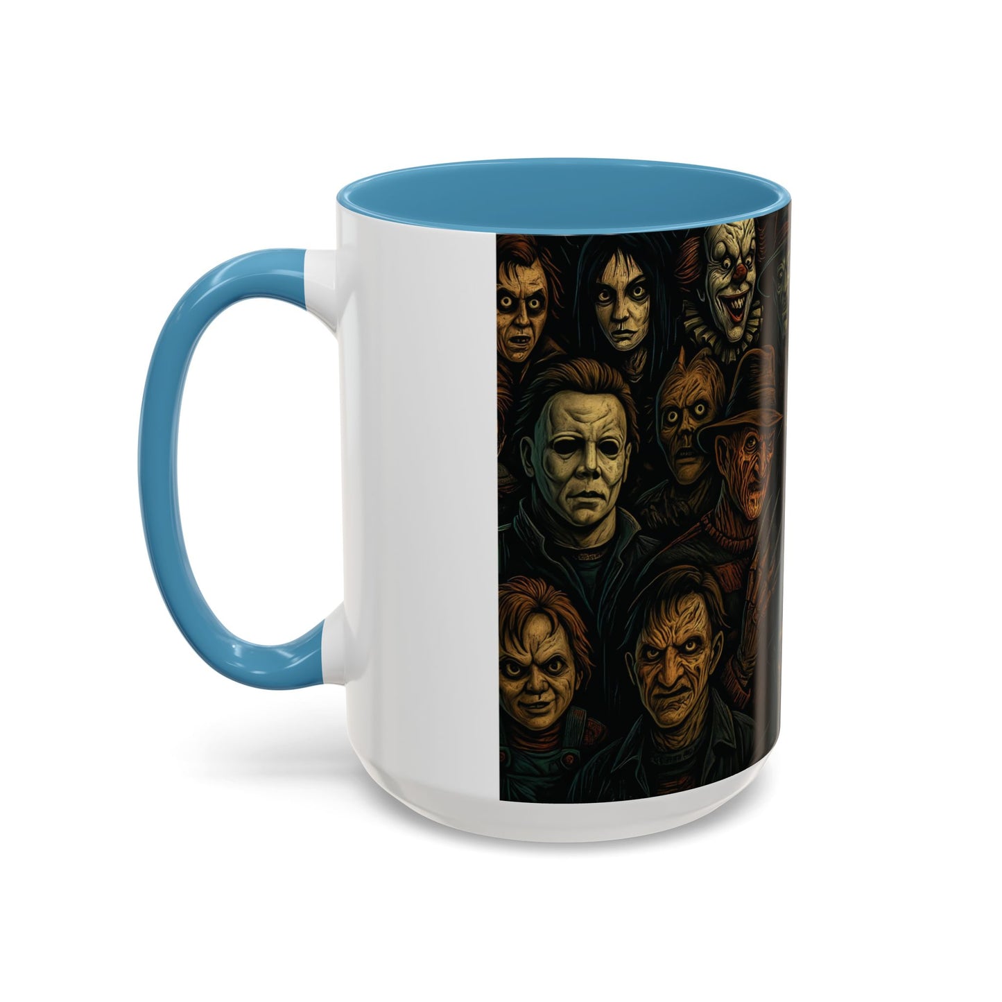Horror Villain Collage Mug – 15oz & 11oz Ceramic Coffee Mug – Slasher Icons Halloween Gift – Goth Horrorcore Kitchen Decor