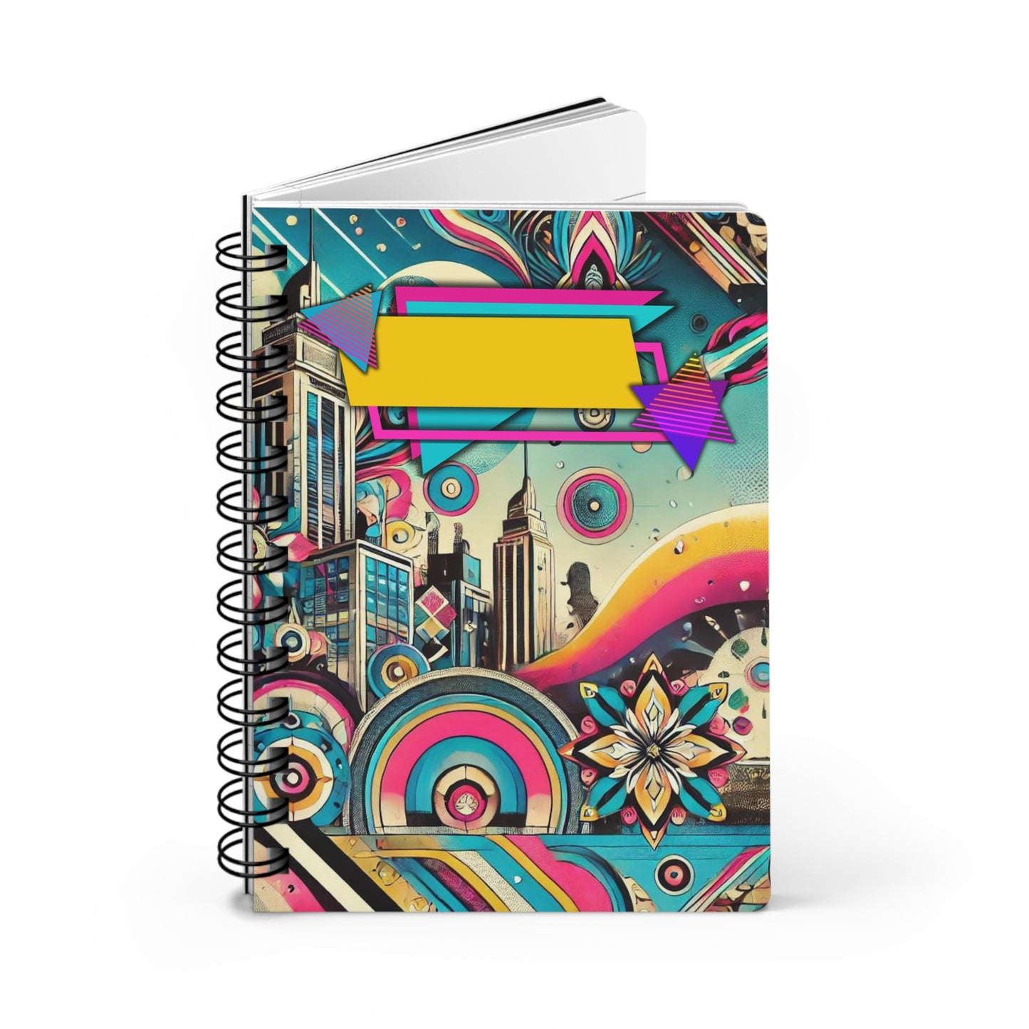 Spiral-Bound Glossy Cover Journal – “Retro Daydream” 80s-Inspired Funky Notebook, Diary, Journal